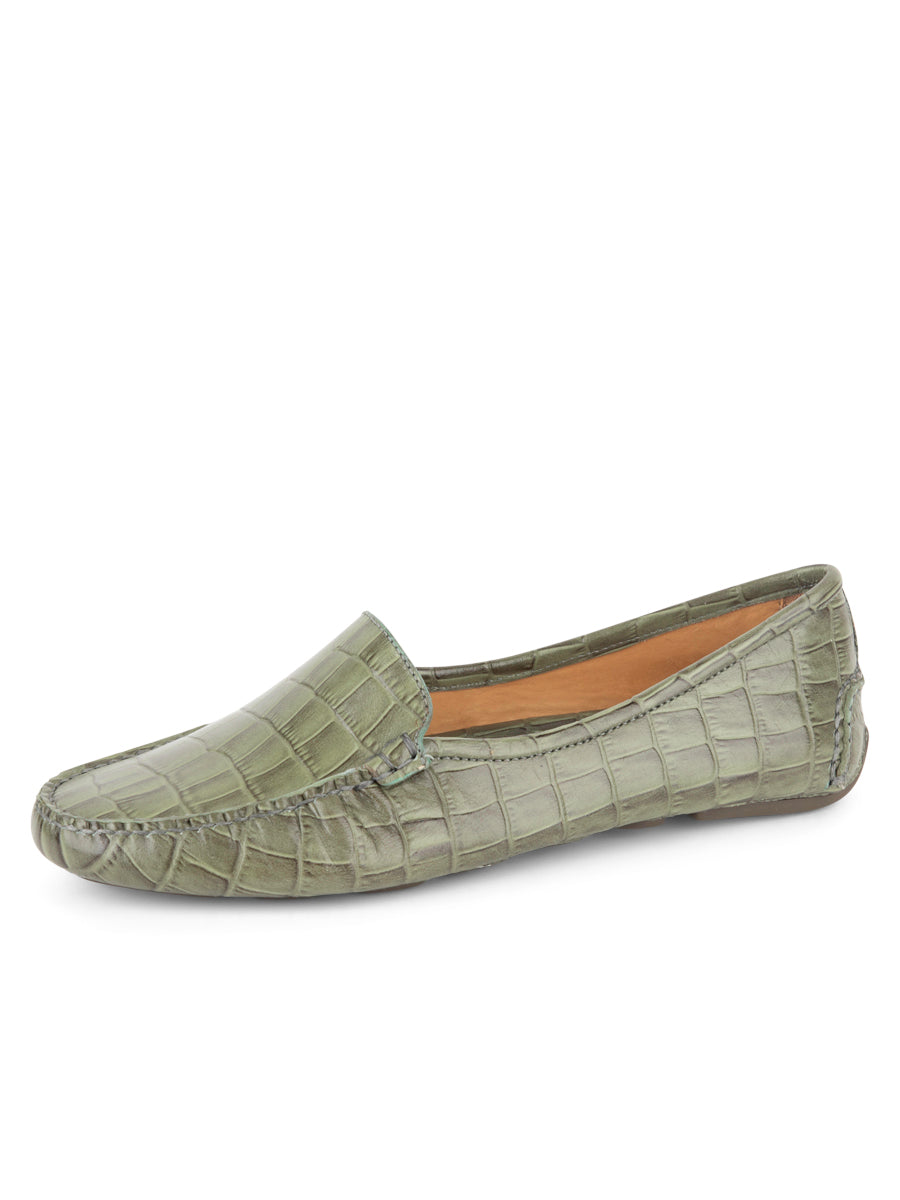 Jillian Driving Moccasin In Olive Crocodile Patricia Green