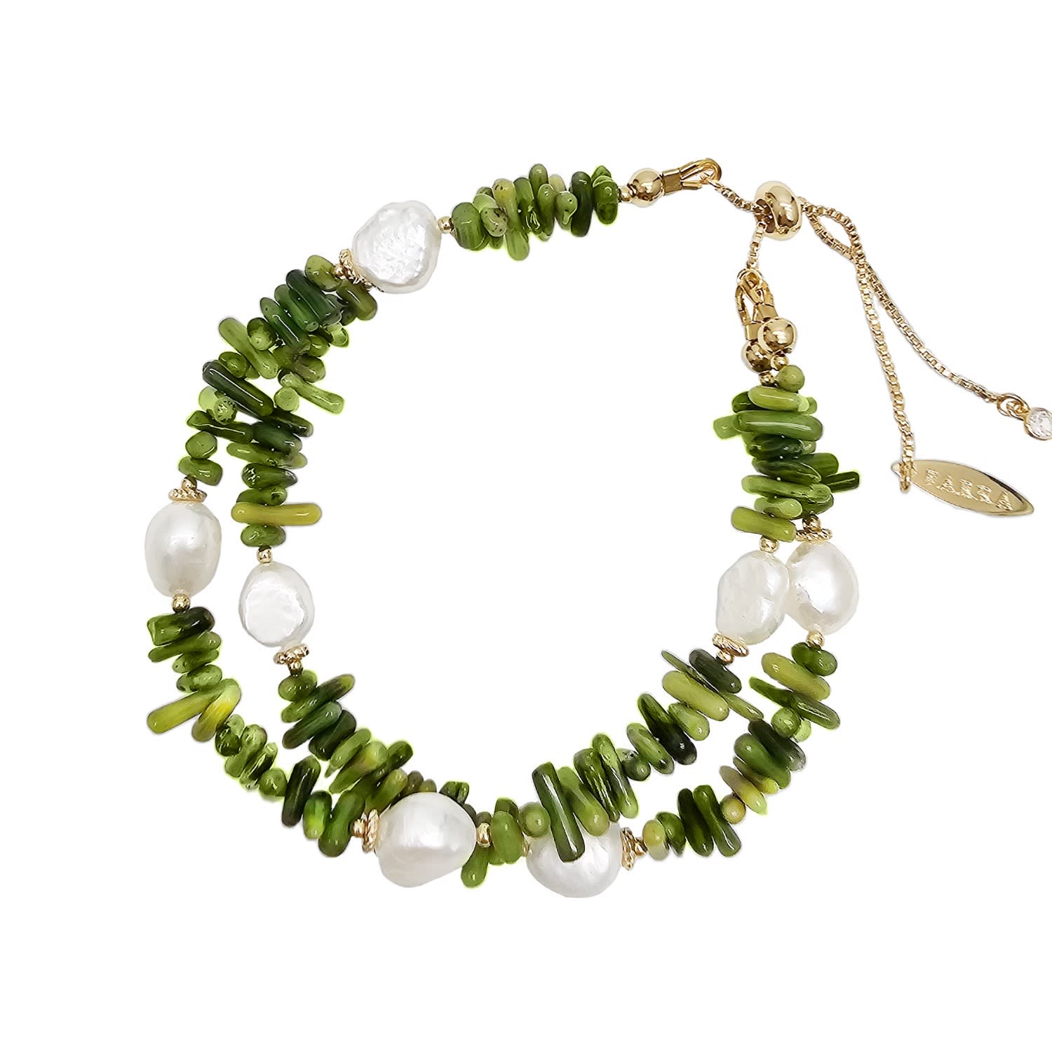 Farra Women's Green Bamboo Coral With Freshwater Pearls Double Layers Bracelet In Green