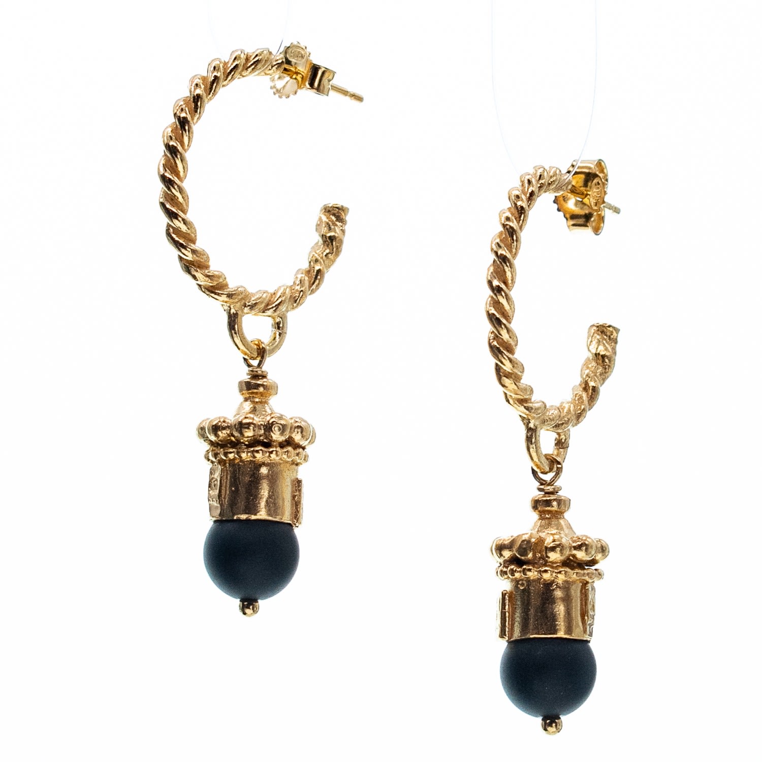 Gem Kingdom Women's Black / Gold Gold Plated Black Pearl Earrings In Multi