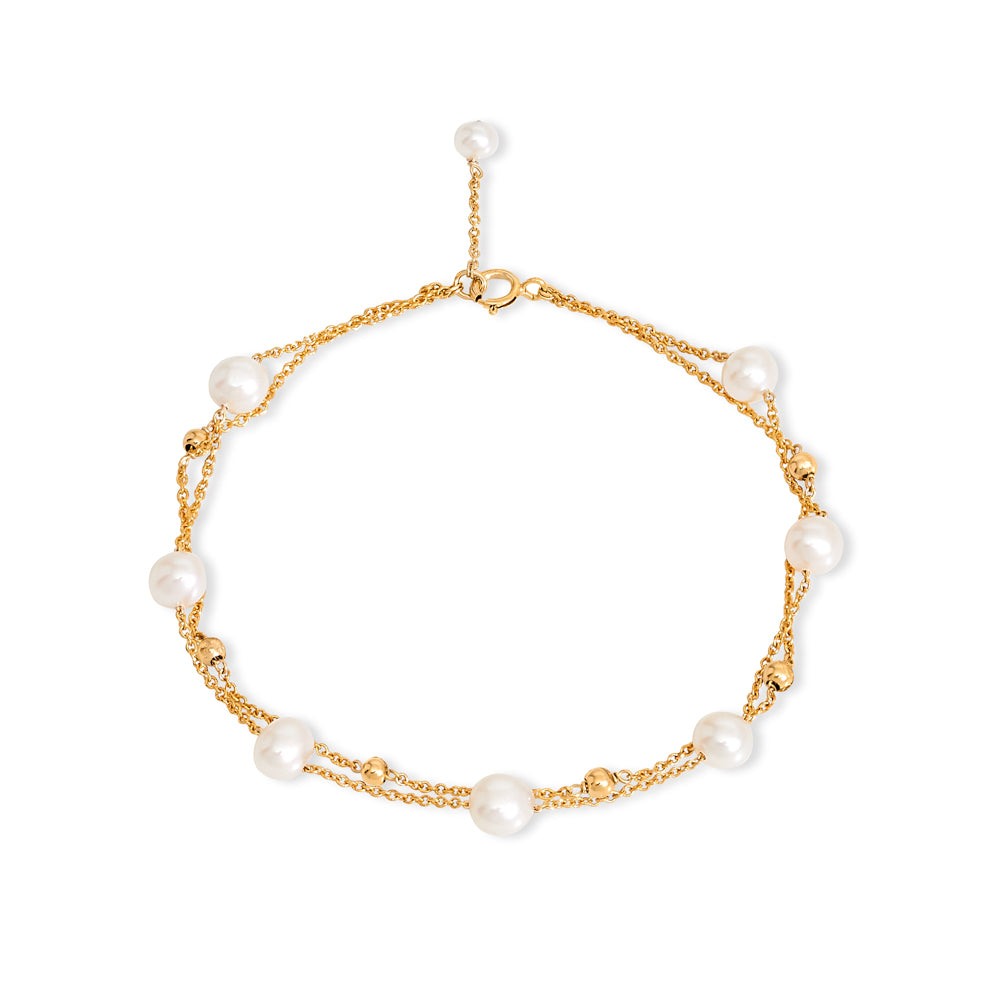 Women’s Gold / White Credo Fine Double Chain Bracelet With Cultured Freshwater Pearls Pearls of the Orient Online