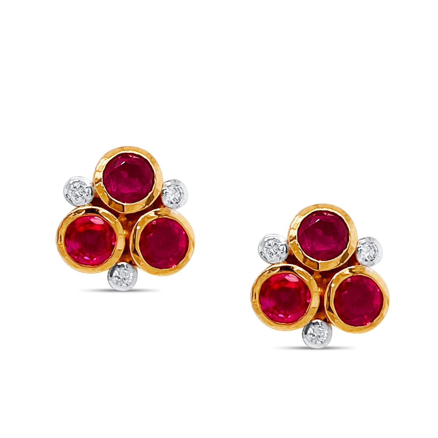 Women’s Ruby Round And Diamond Stud Earring In 18K Yellow Gold Tresor Collection