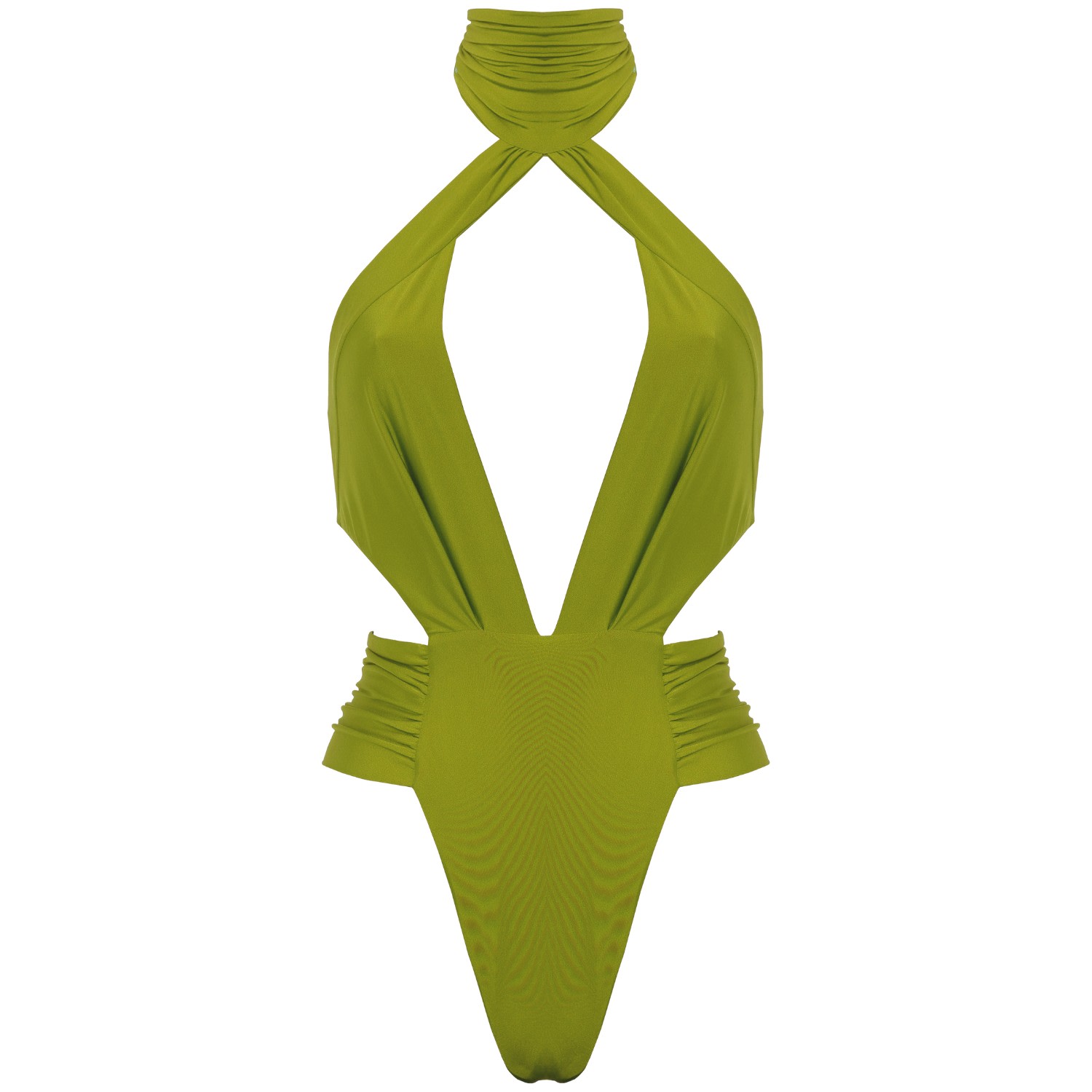 Women's Nefretiti Cut-Out One-Piece Swimsuit With Elegant Folds In Lime Green | Small | Antoninias