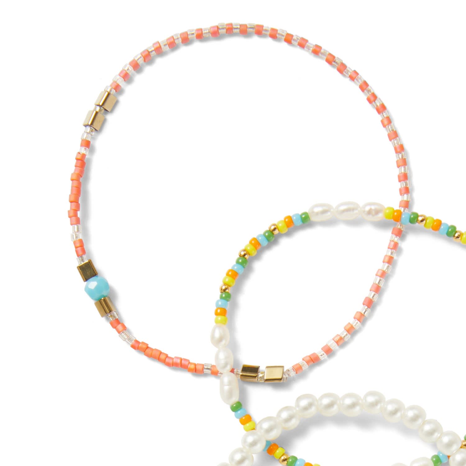 Multicolor Beaded Pearl Bracelet Set Mmrz by Undefined Jewelry