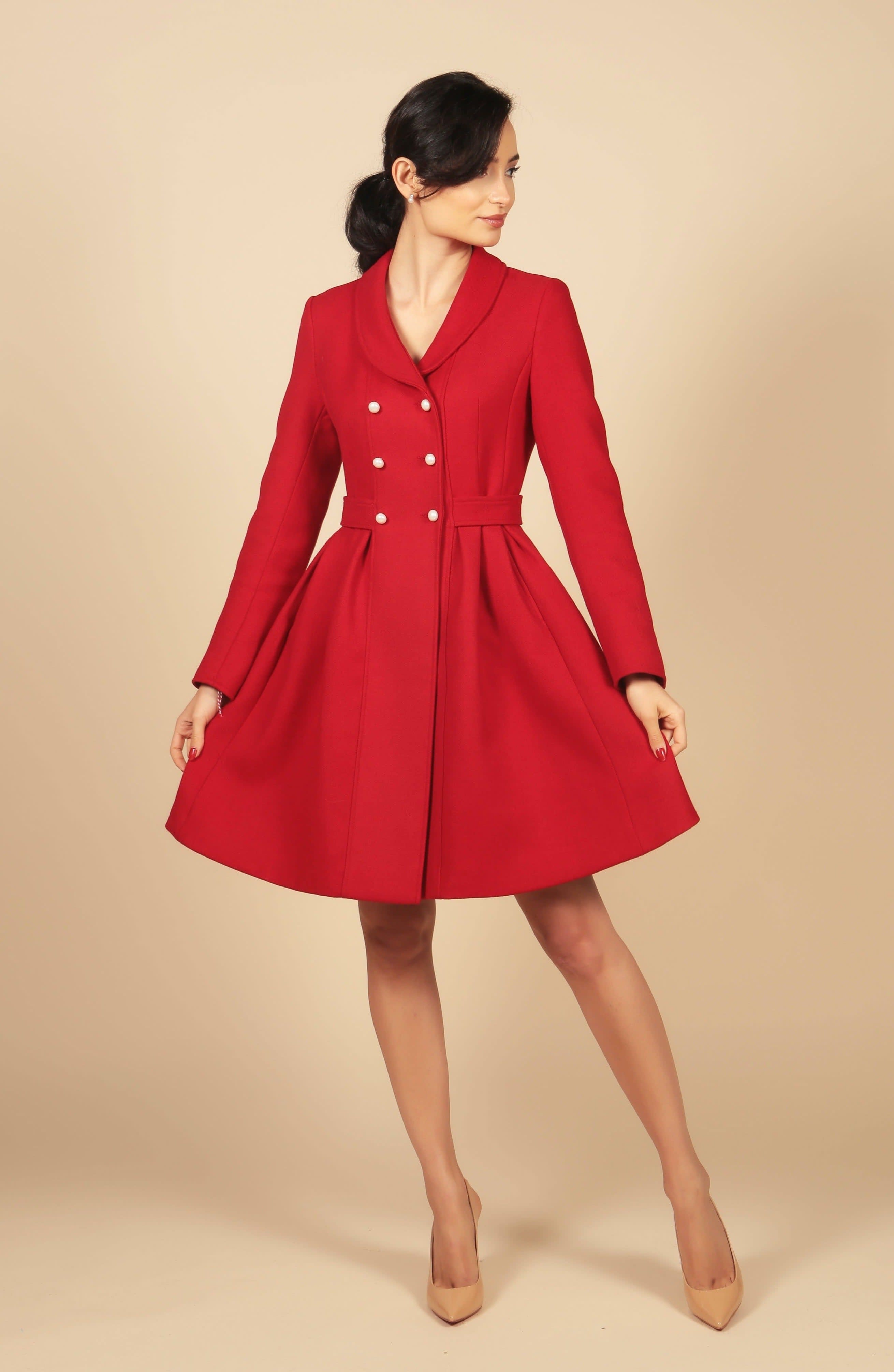 'Kennedy' 100% Wool Dress Coat In Rosso by Santinni