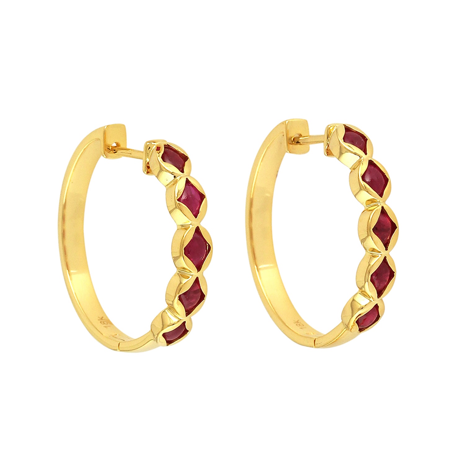 Artisan Women's Gold / Red Natural Ruby Hoop Earrings In 18k Yellow Gold