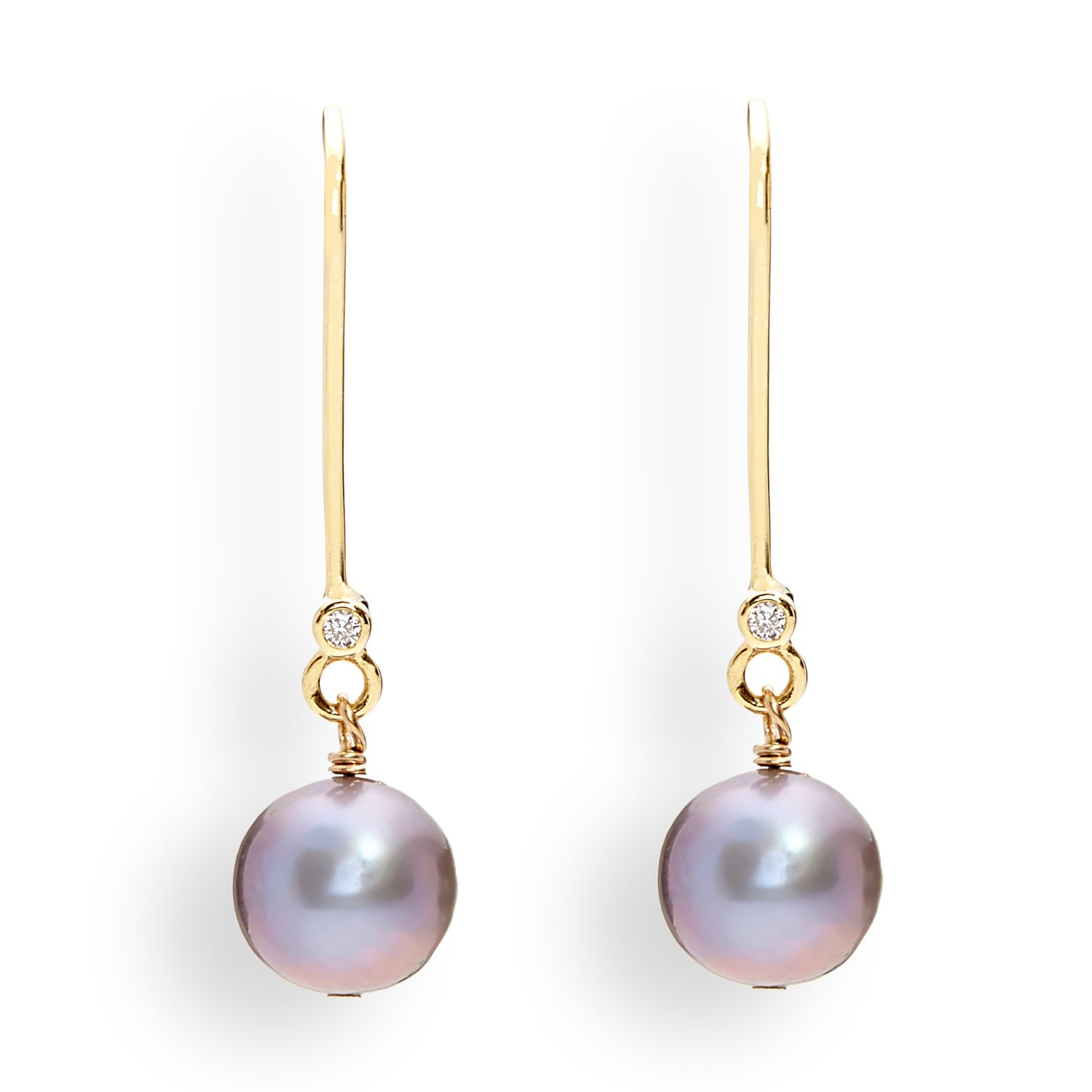 Kaizarin Women's June Birthday Grey Pearl Drop Yellow Gold Earrings