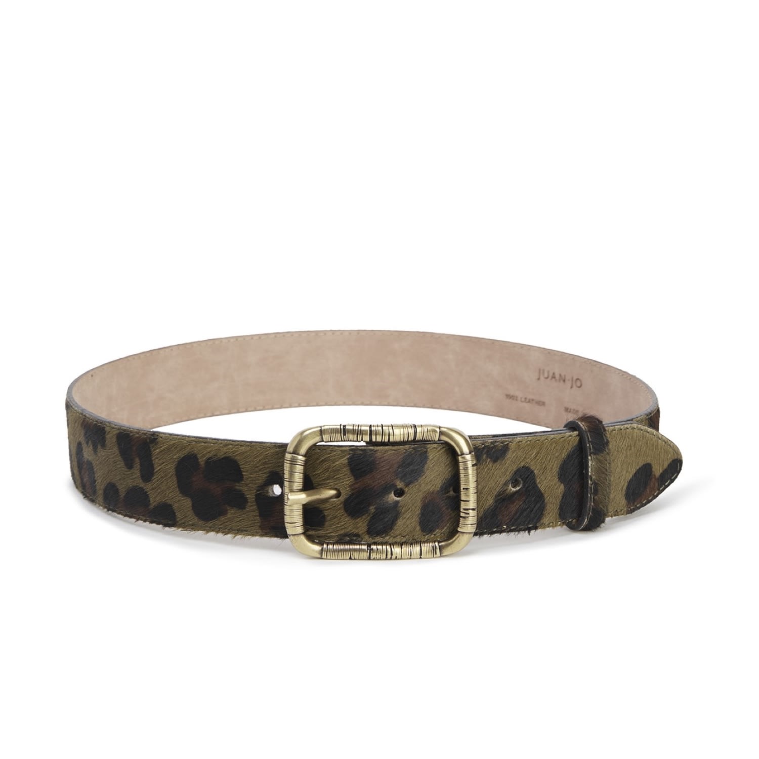 Juan-jo Women's Animal Print Belt - Green Leopard Print Cowhide Belt In Green