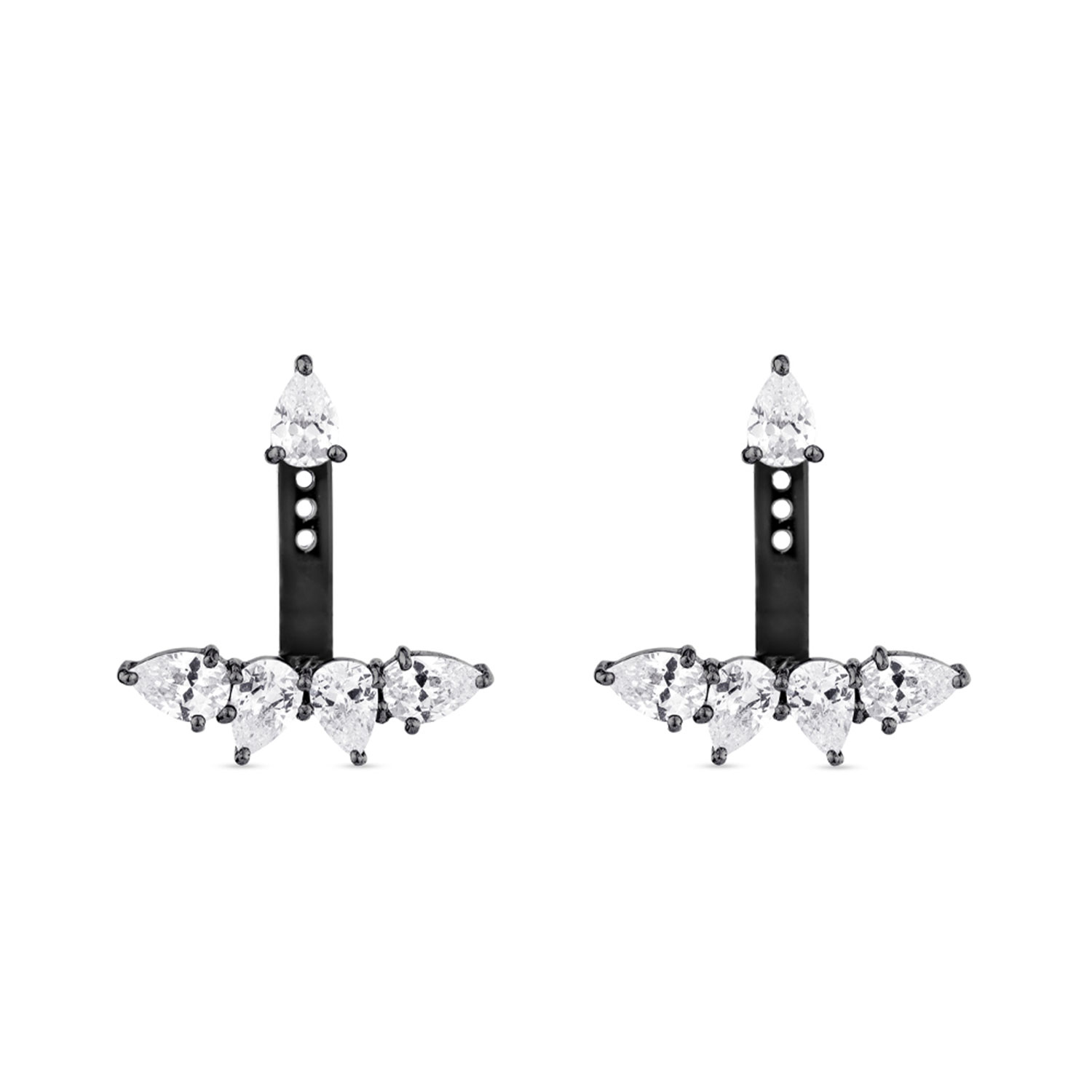 Sally Skoufis Women's Black / White Pure Ear Jacket With Man Made Cz Diamond Stimulant In Sterling Silver & Black  In Multi