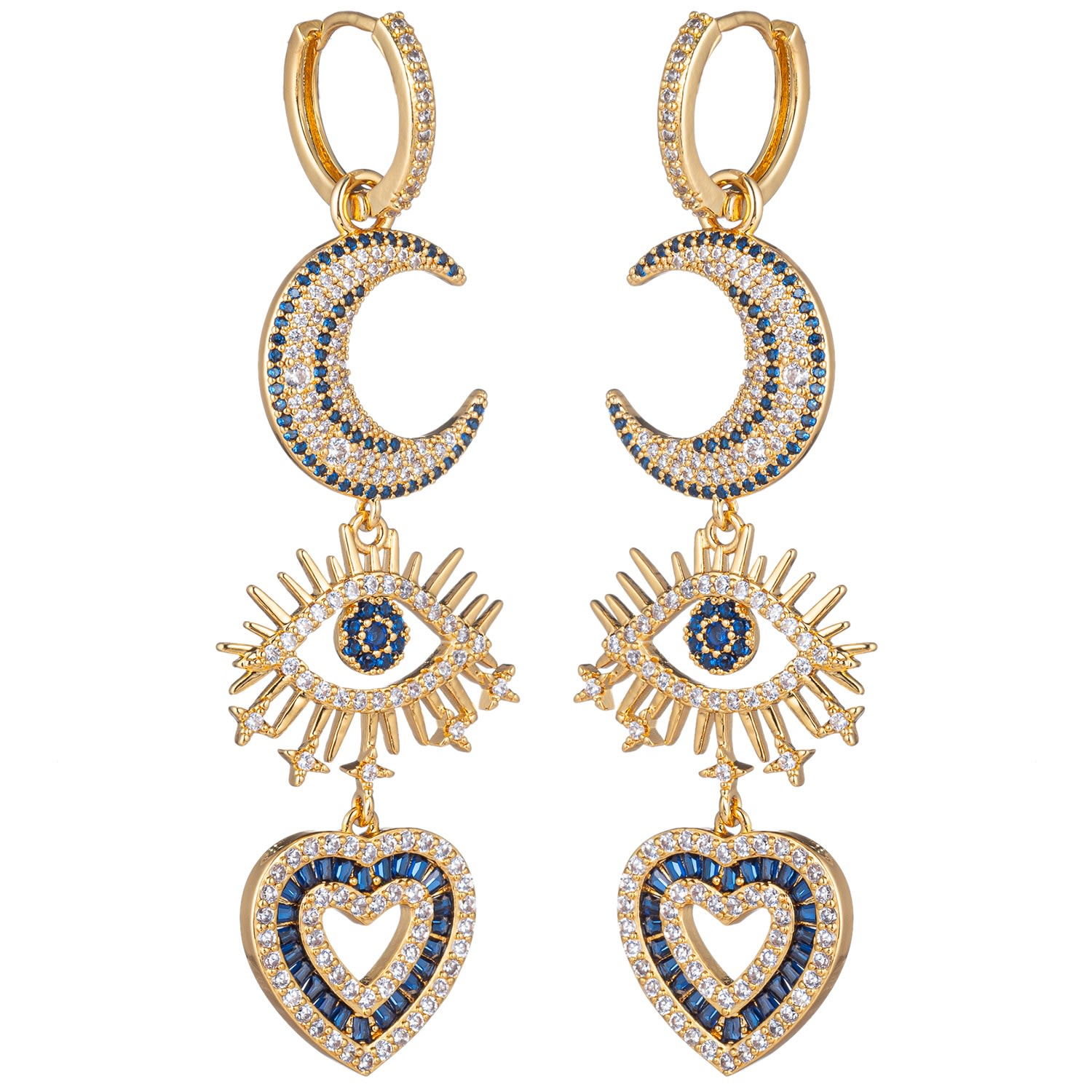 Women’s Gold Crescent Moon Heart Drop Earrings Eye Candy La