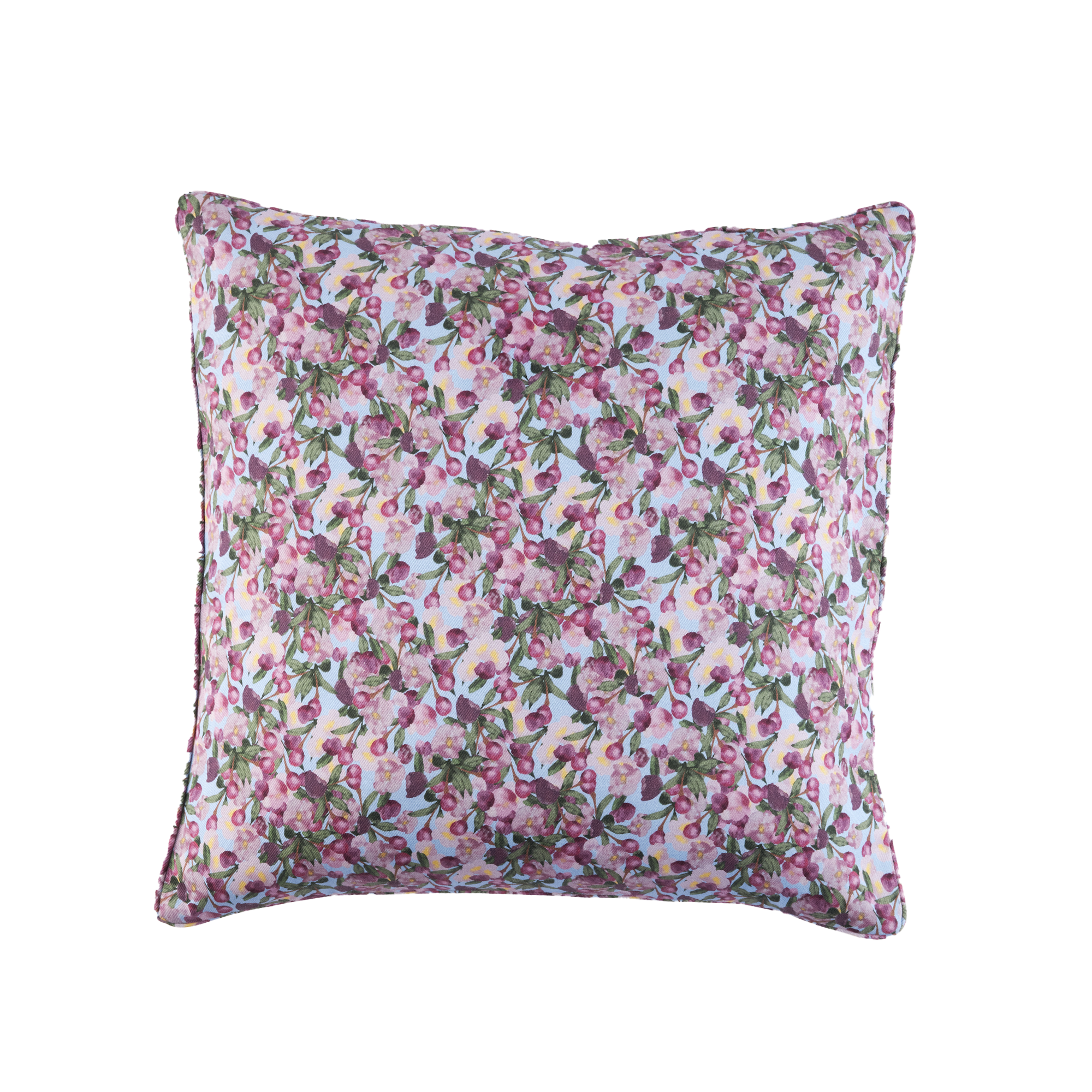 Green / Blue / Pink Square Pillow Cover In Romantic Pink Cherry Blossom Flower Print On Blue Sophie Williamson Design