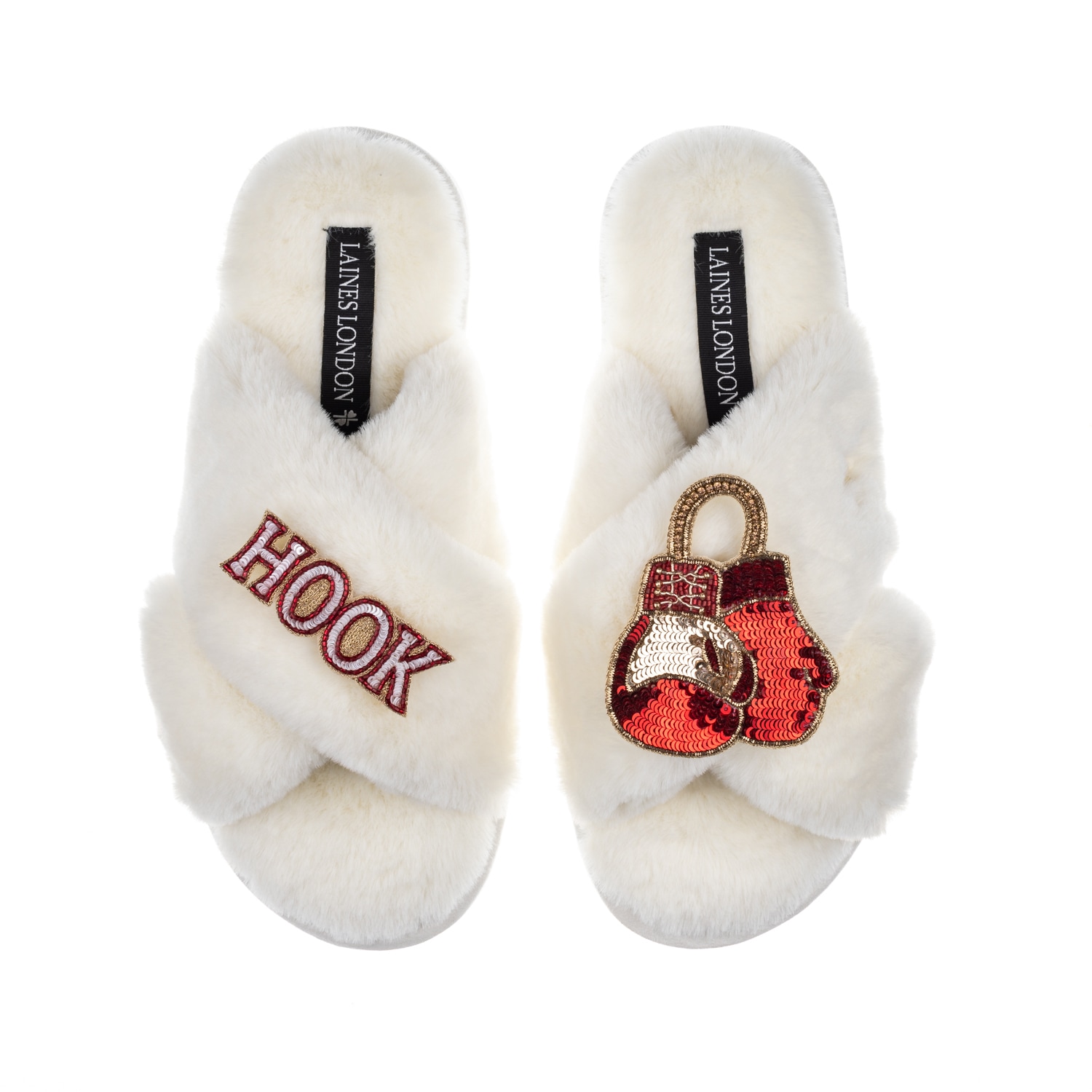 Laines London Women's White Classic Laines Slippers With Boxing Brooches - Cream In Neutral