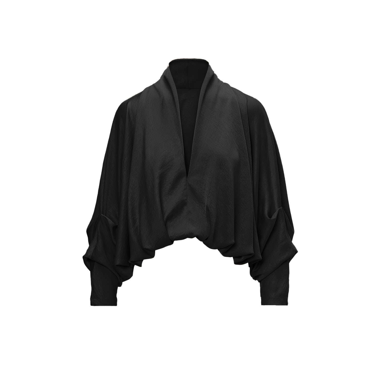 Bluzat Women's Black Blouse With Draped Sleeves And V-neck In Black