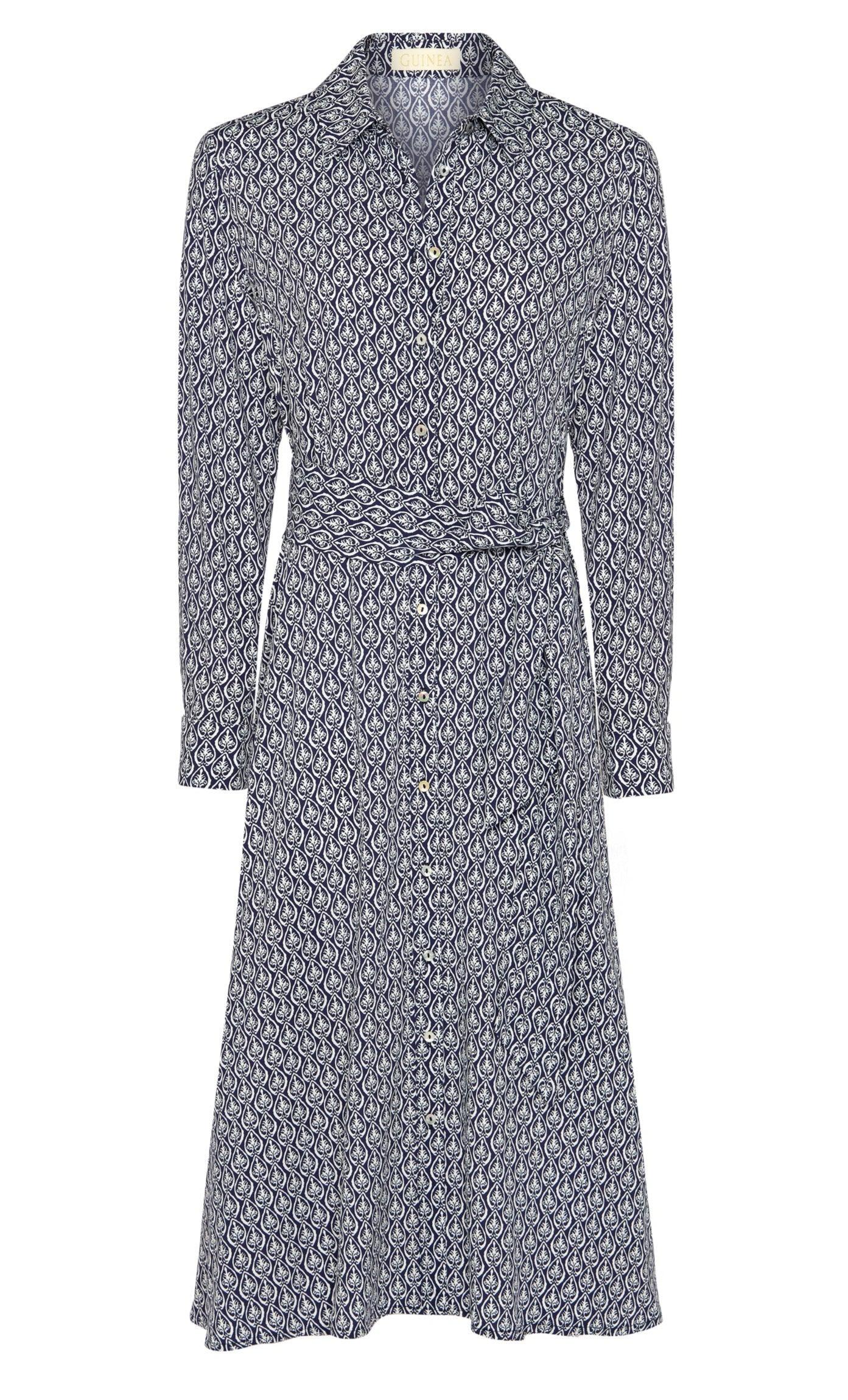 Guinea Women's Blue / White Long Sleeved Shirt Dress - Navy And White Print