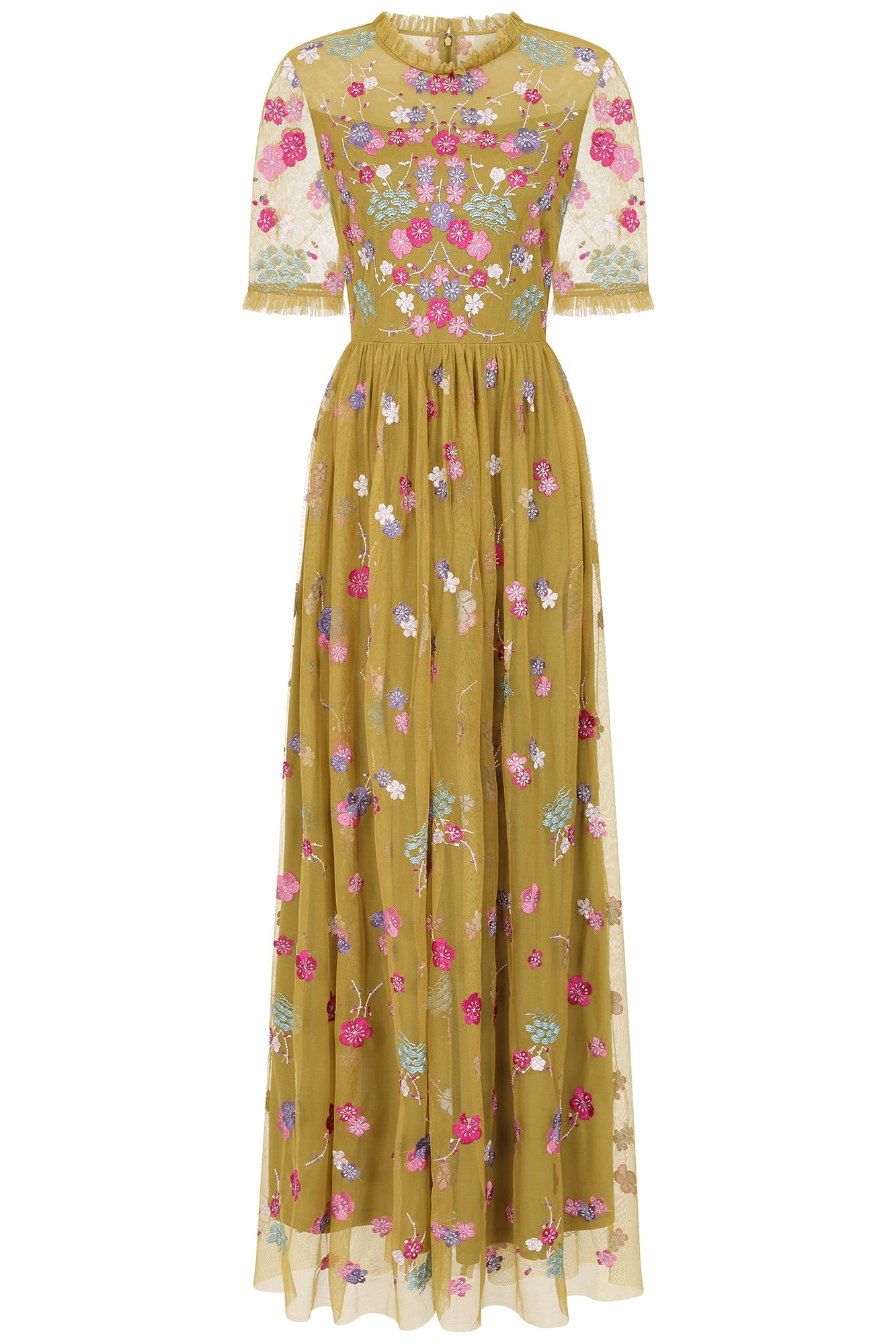 Women’s Coraline Floral Embroidered Maxi Dress - Willow Green XXL Frock and Frill