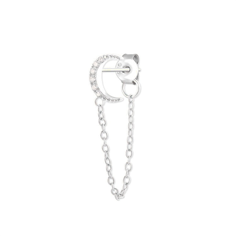 Gold Trip Women's Crystal Moon Chain Single Earring In Silver In Metallic
