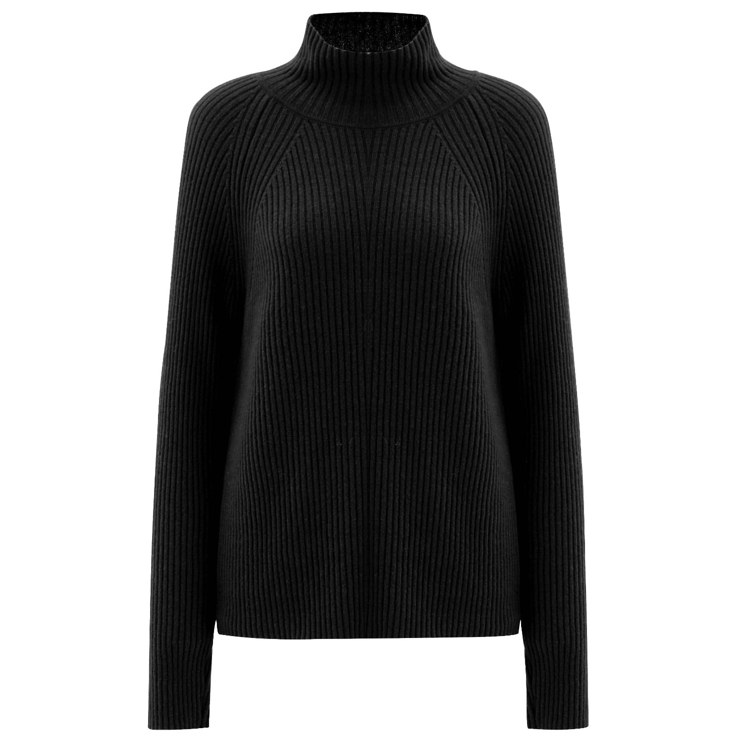 Women’s High Mock Neck Cashmere Blend Ribbed Knit Pullover - Black Small Peraluna