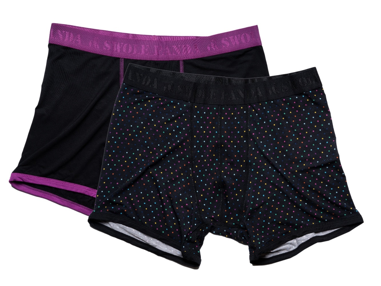 Men’s Bamboo Boxers 2 Pack - Purple, Black & Multi Spot Medium Swole Panda