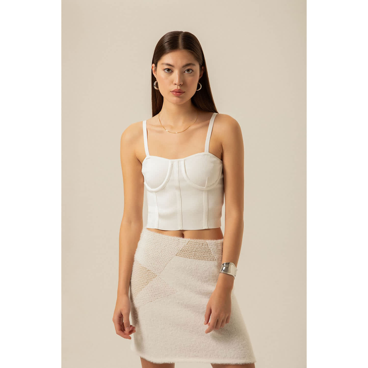 Thins Strapped Ecru Knit Bustier by Rue Les Createurs