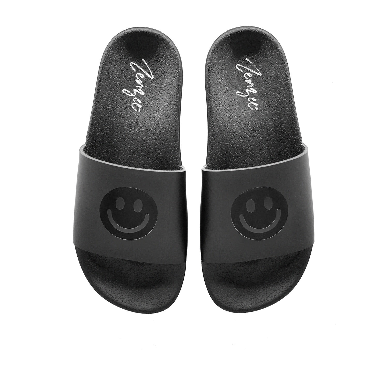 Zenzee Women's Black Smiley Face Slide Sandals In Black