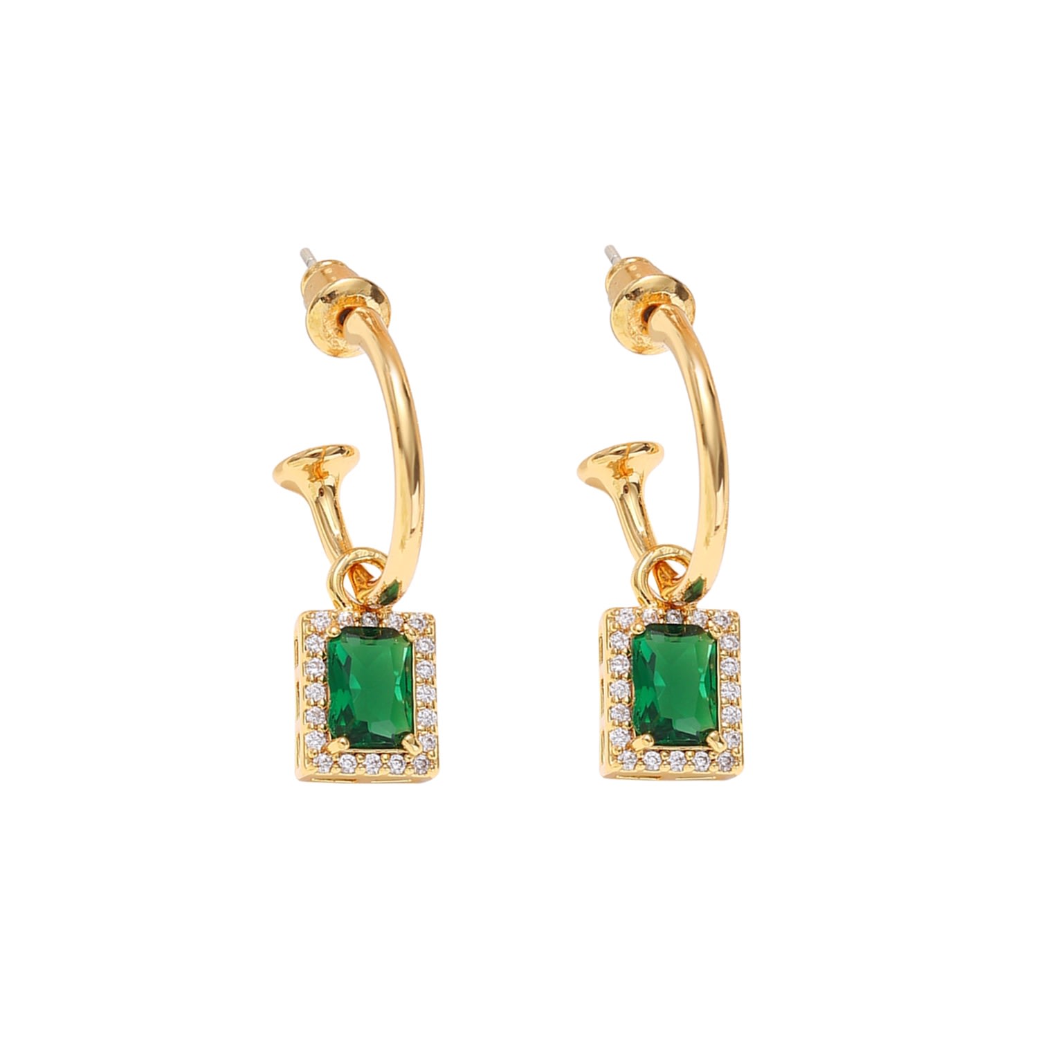 Classicharms Emerald Green Drop Hoop Earrings In Gold