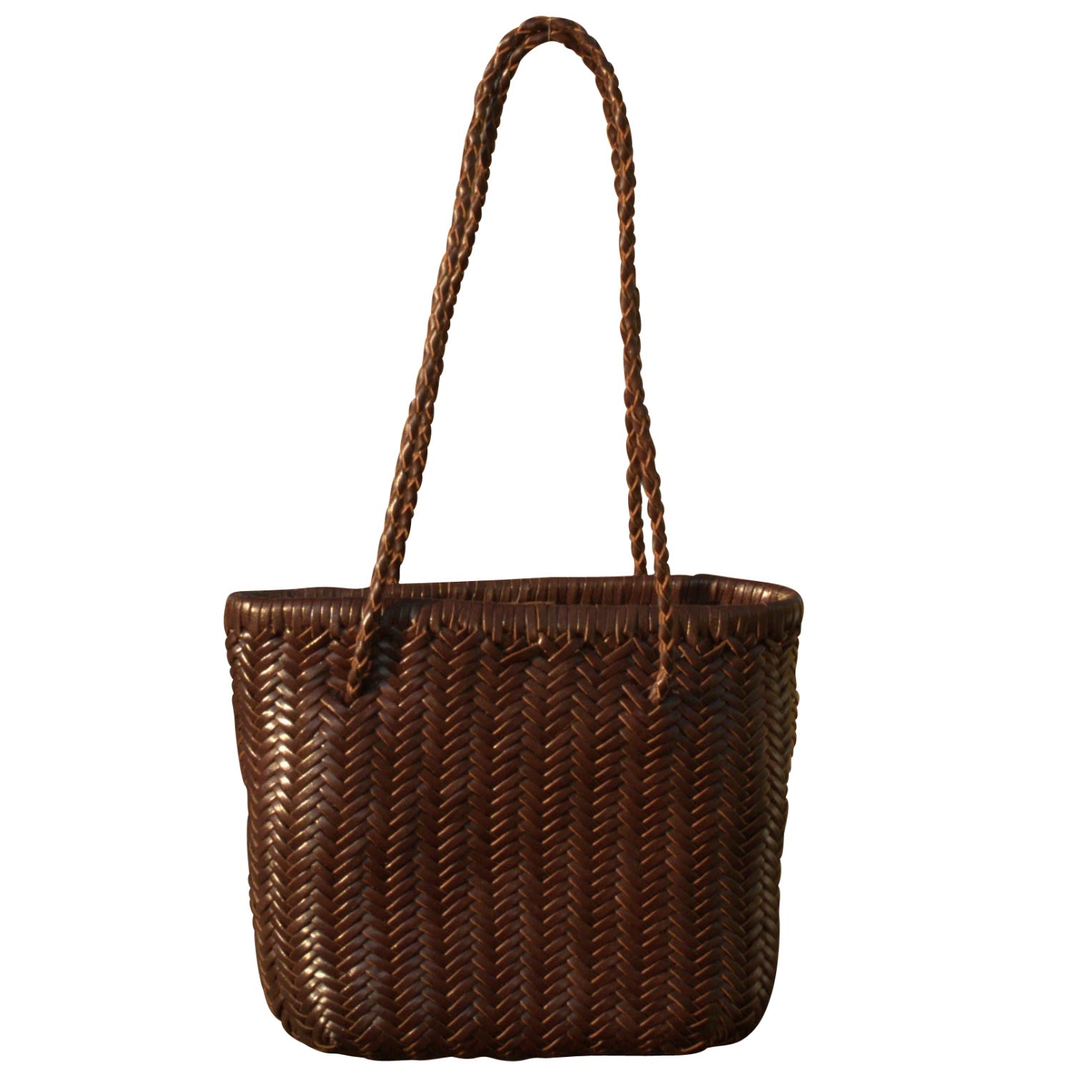 Rimini Women's Zigzag Woven Leather Handbag ‘carla' - Dark Brown In Brown