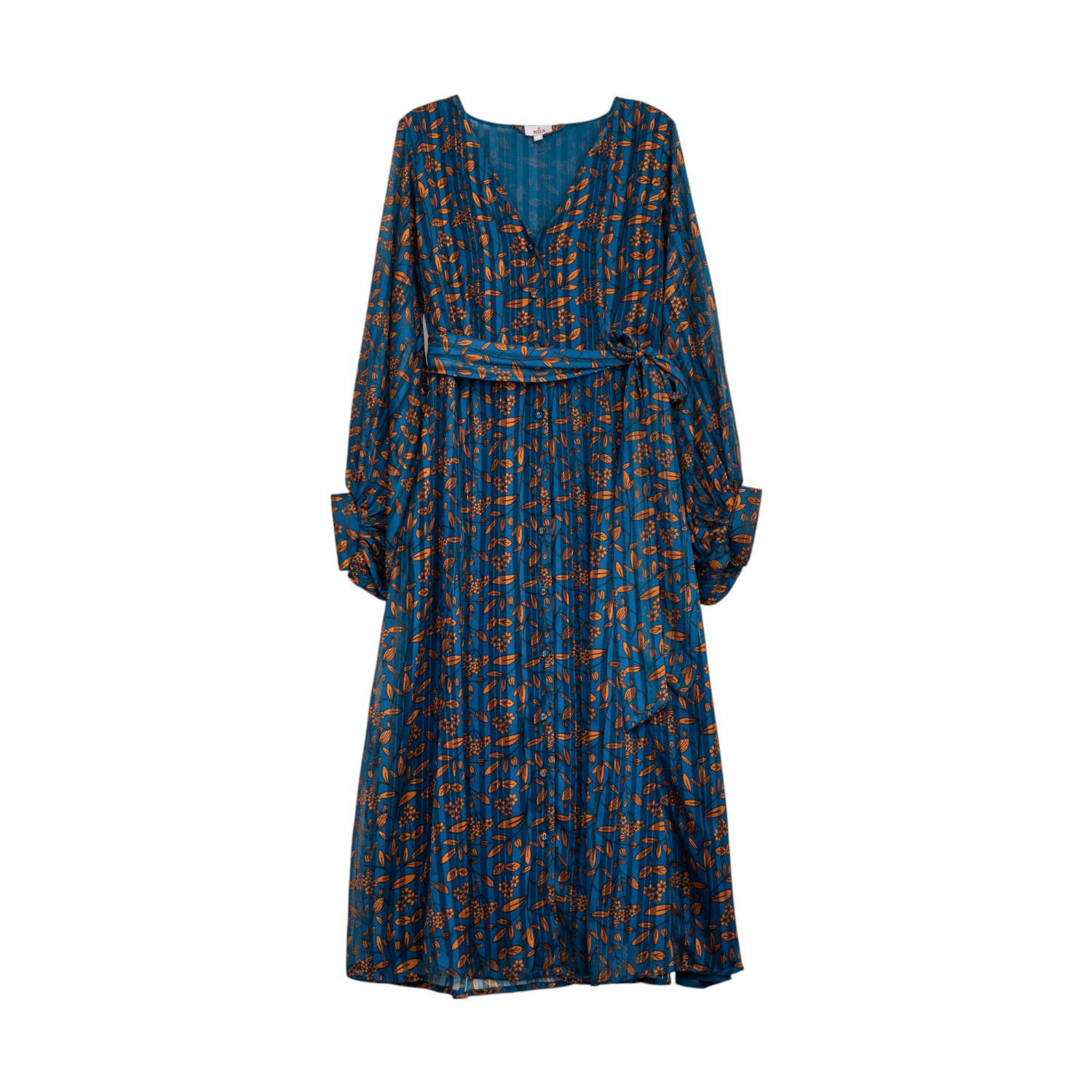 knee length dresses for ladies Listicle Women's Colorful On The Coast Smocked Floral Midi Dress in Orange main image 1