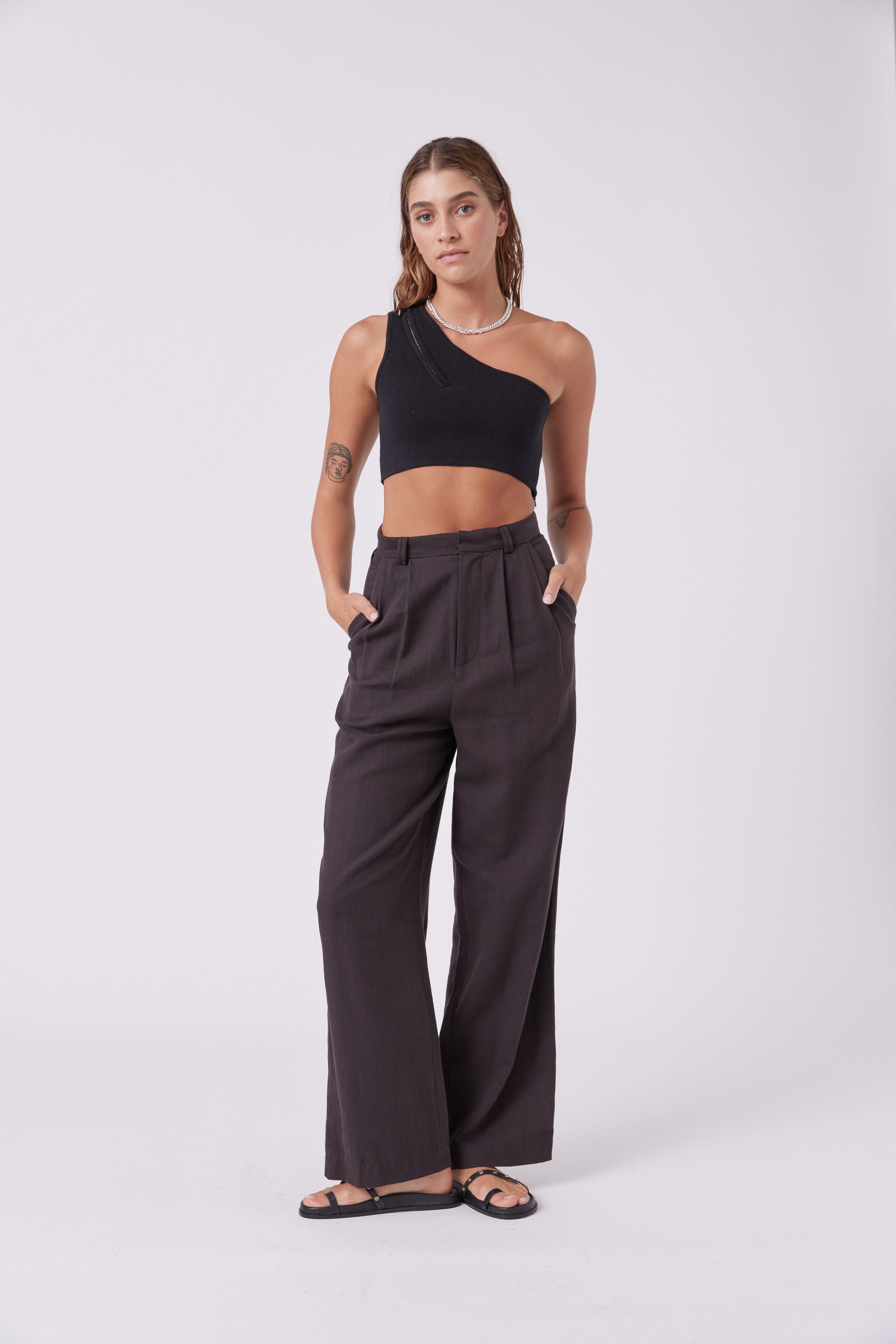 High Rise Straight Leg Tailored Pants - Black by MNK Atelier