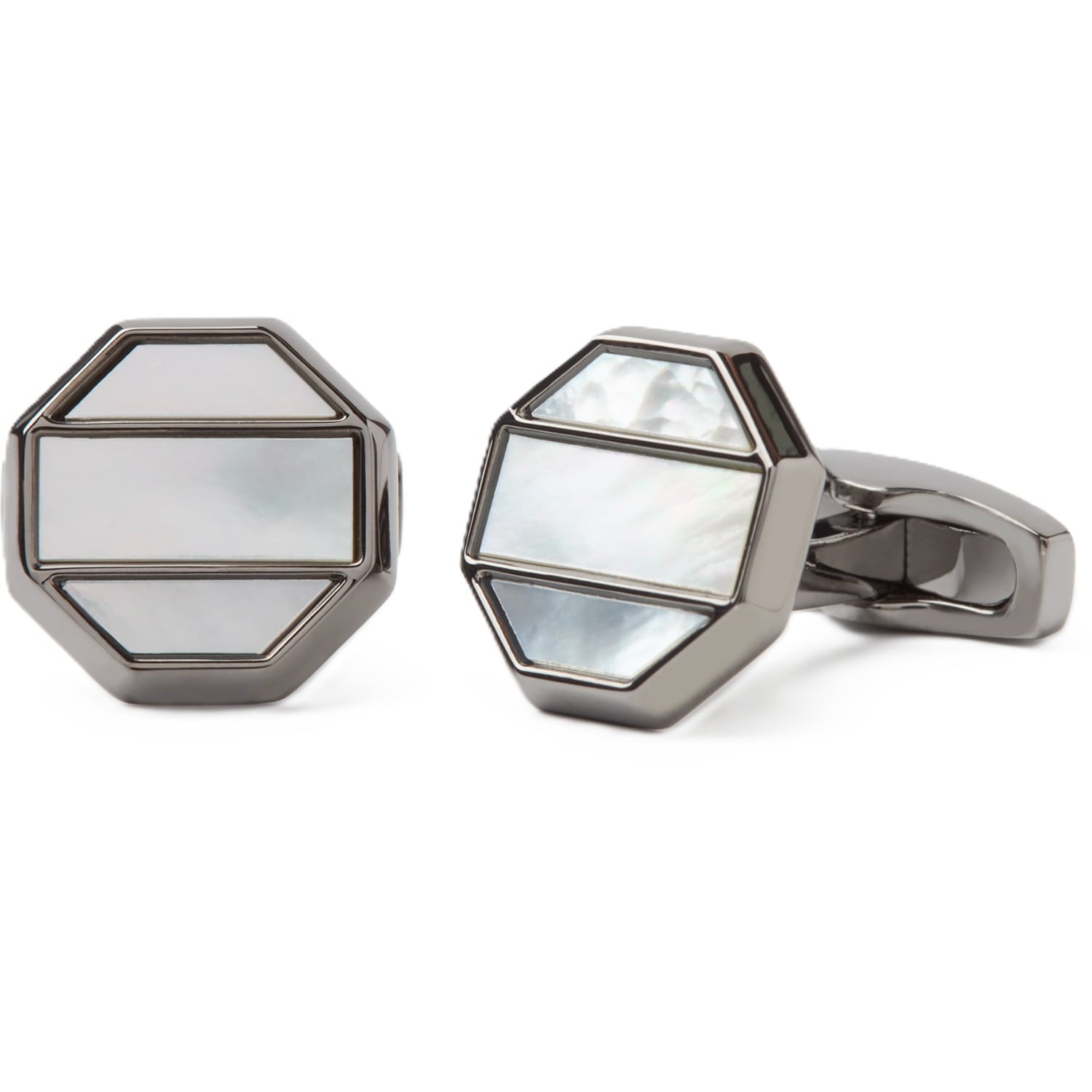 Men's Grey / White Mother Of Pearl Shoji Cufflinks | Simon Carter
