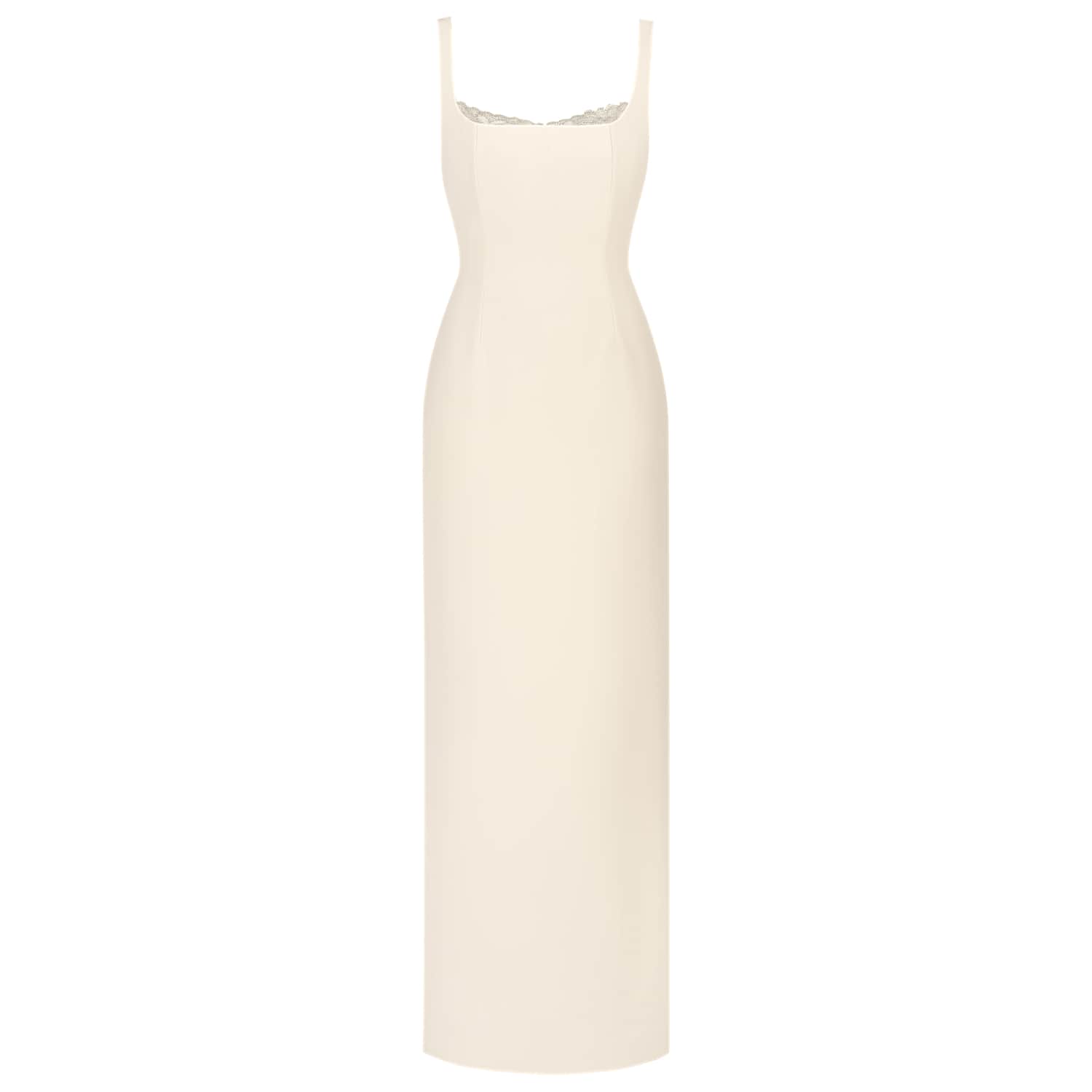 Women's Neutrals Octavia Pastel Evening Maxi Dress with Lace-Trimmed Neckline | Small | Undress