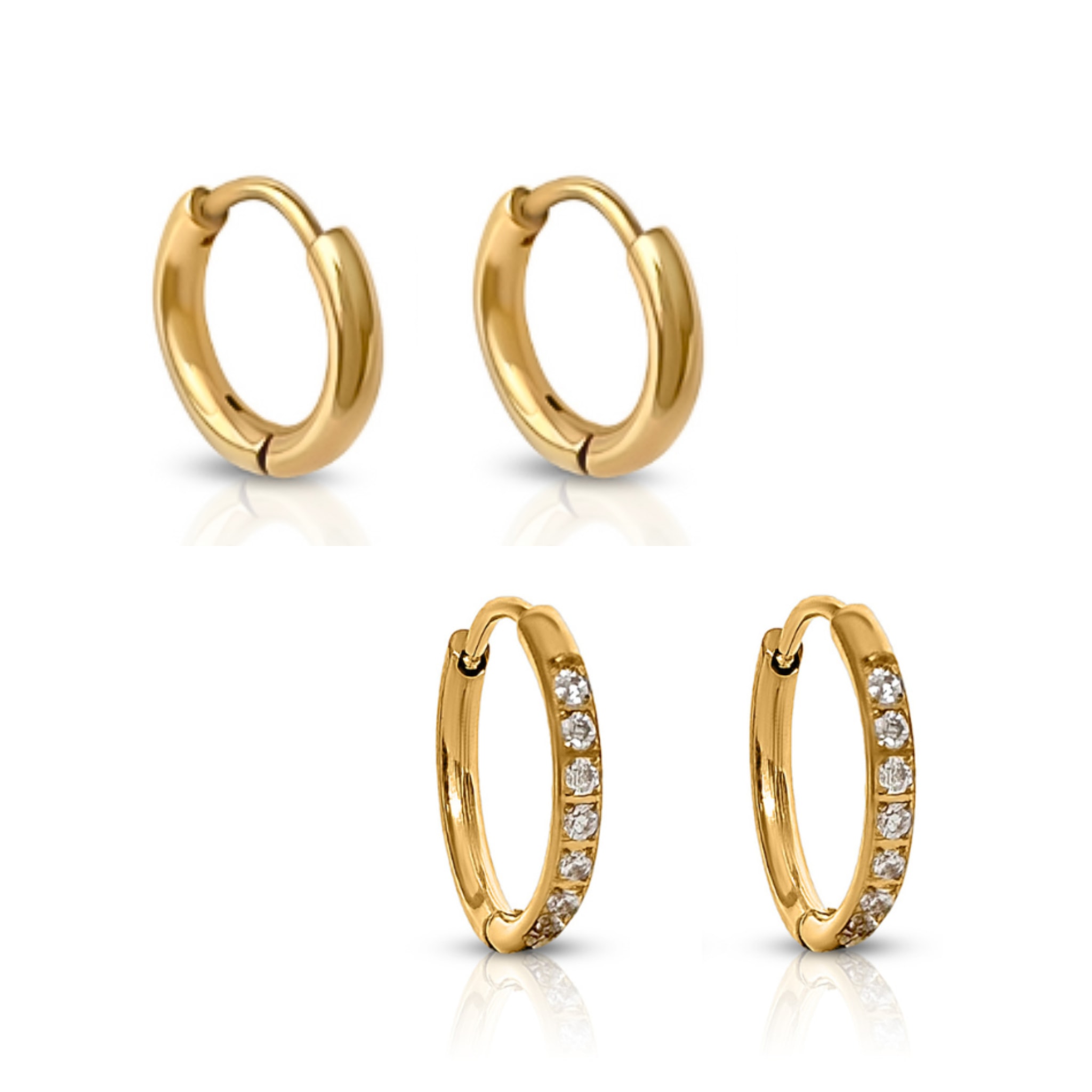 Ever Jewellery Women's Metro + Transition Gold Sleeper Earrings Bundle - 8mm In Gold