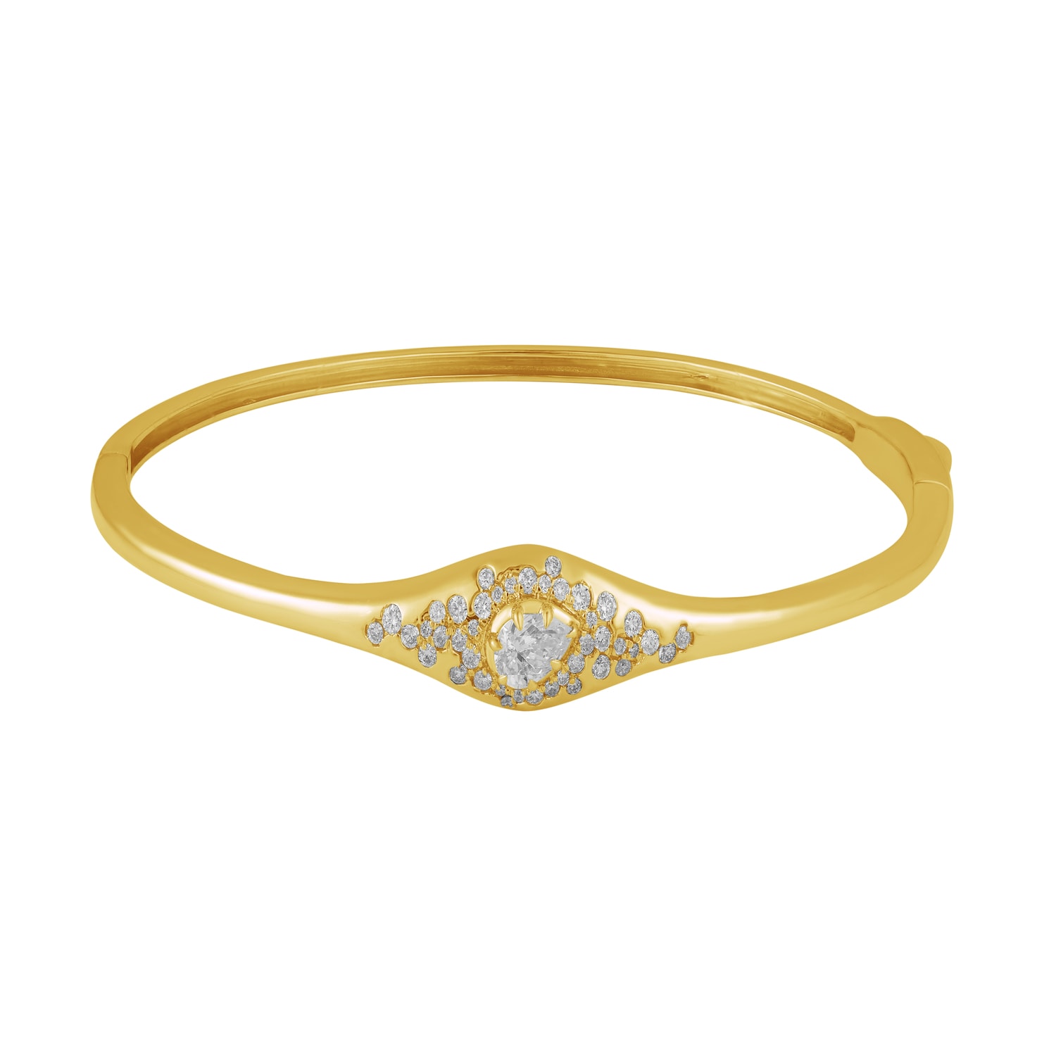 Artisan Women's Gold / White 14k Yellow Gold Diamond Evil Eye Bangle Bracelet In Gold/white