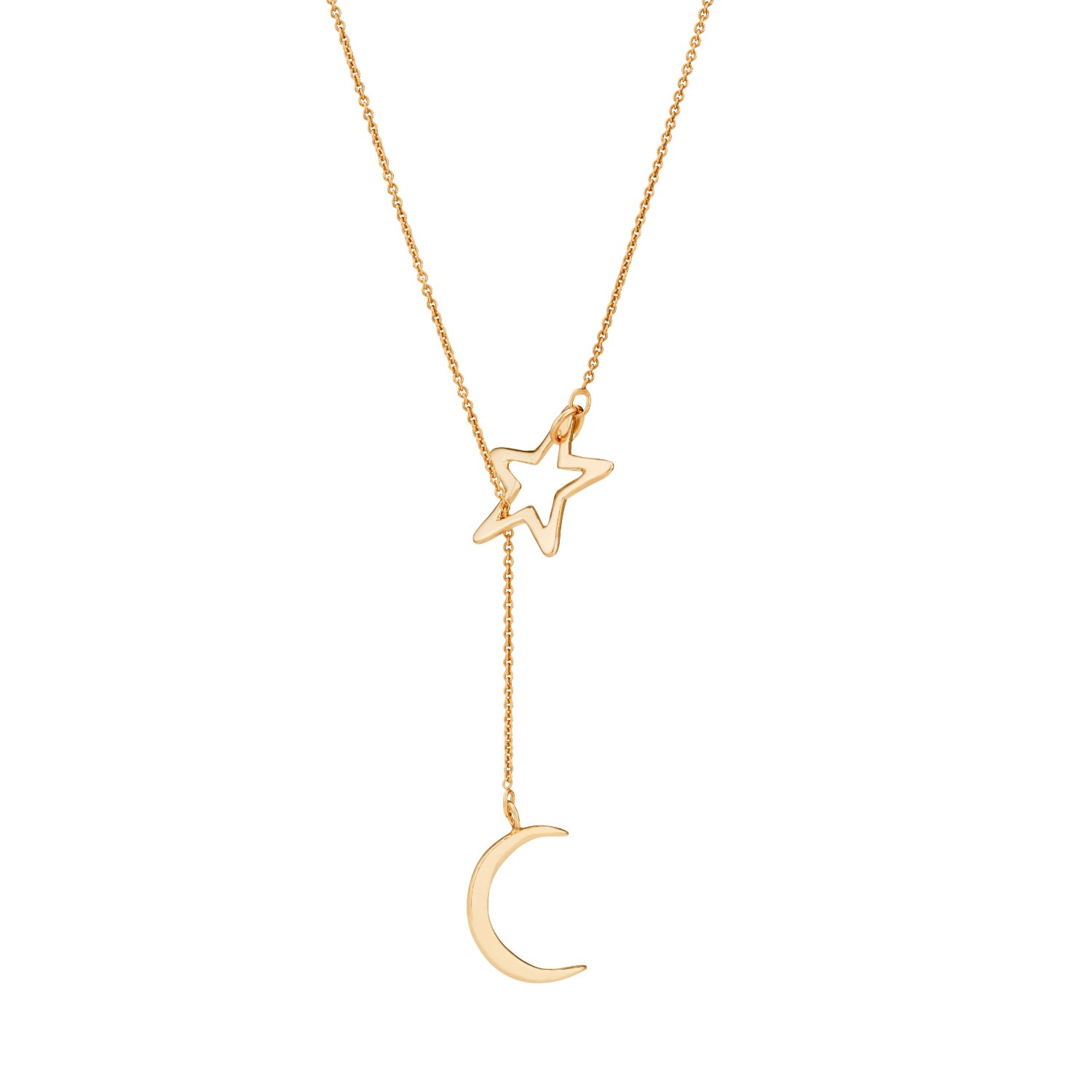 Women’s Yellow Gold Plated Moon & Star Lariat Necklace Posh Totty Designs