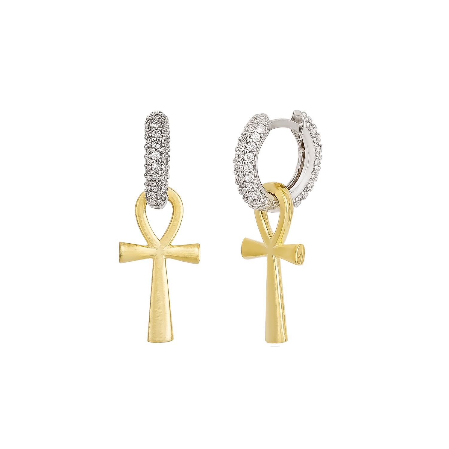 Spero London Women's Gold / Silver Sterling Silver Egyptian Ankh Zirconia Hoop Earring In Multi