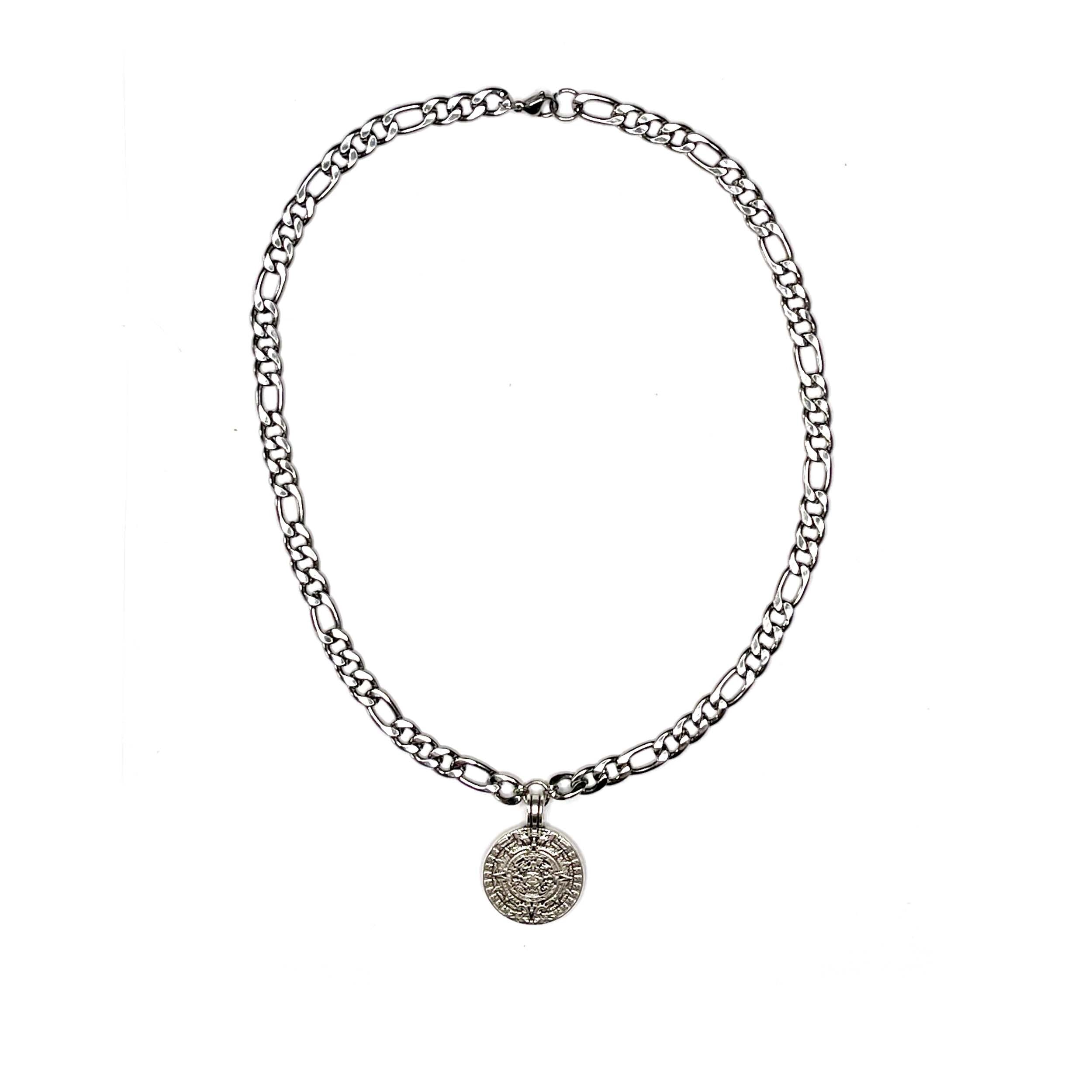 Women’s Silver Figaro Chain Coin Necklace Mhart