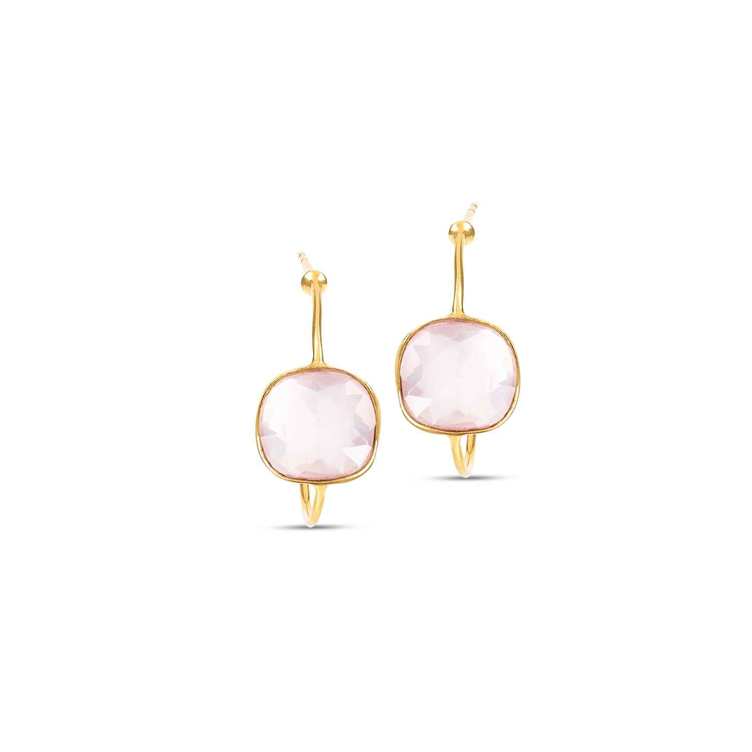 Amadeus Women's Gold / Pink / Purple Sophia Rose Quartz Gold Hoop Earrings