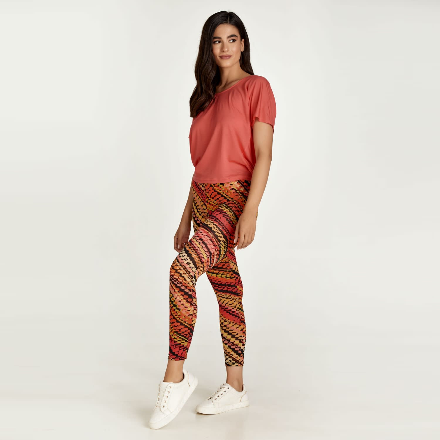 Red Multi-Colored Print Leggings, Conquista