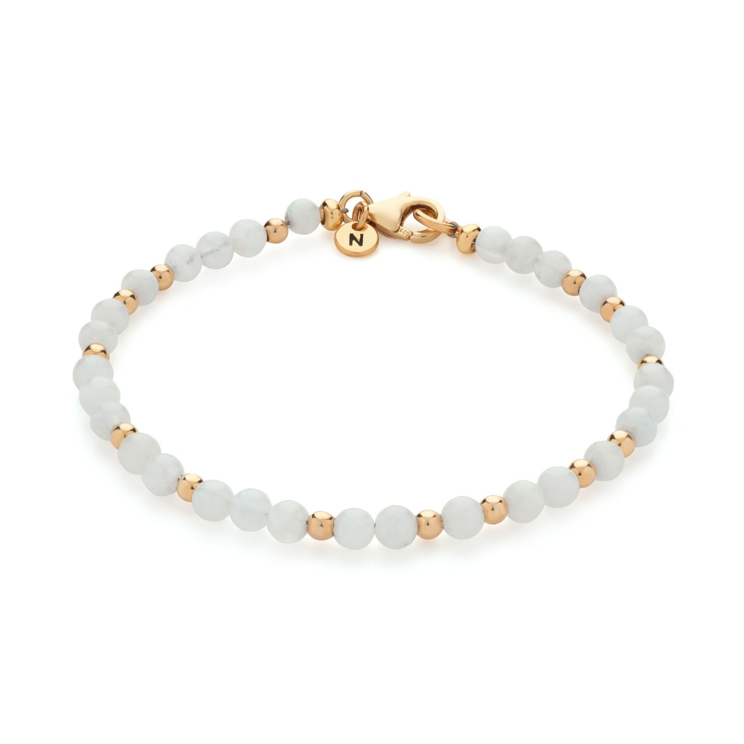 Nellou Jewellery Women's Neutrals Jewel Bead June Birthstone Bracelet Gold Plated Sterling Silver - Rainbow Moonstone