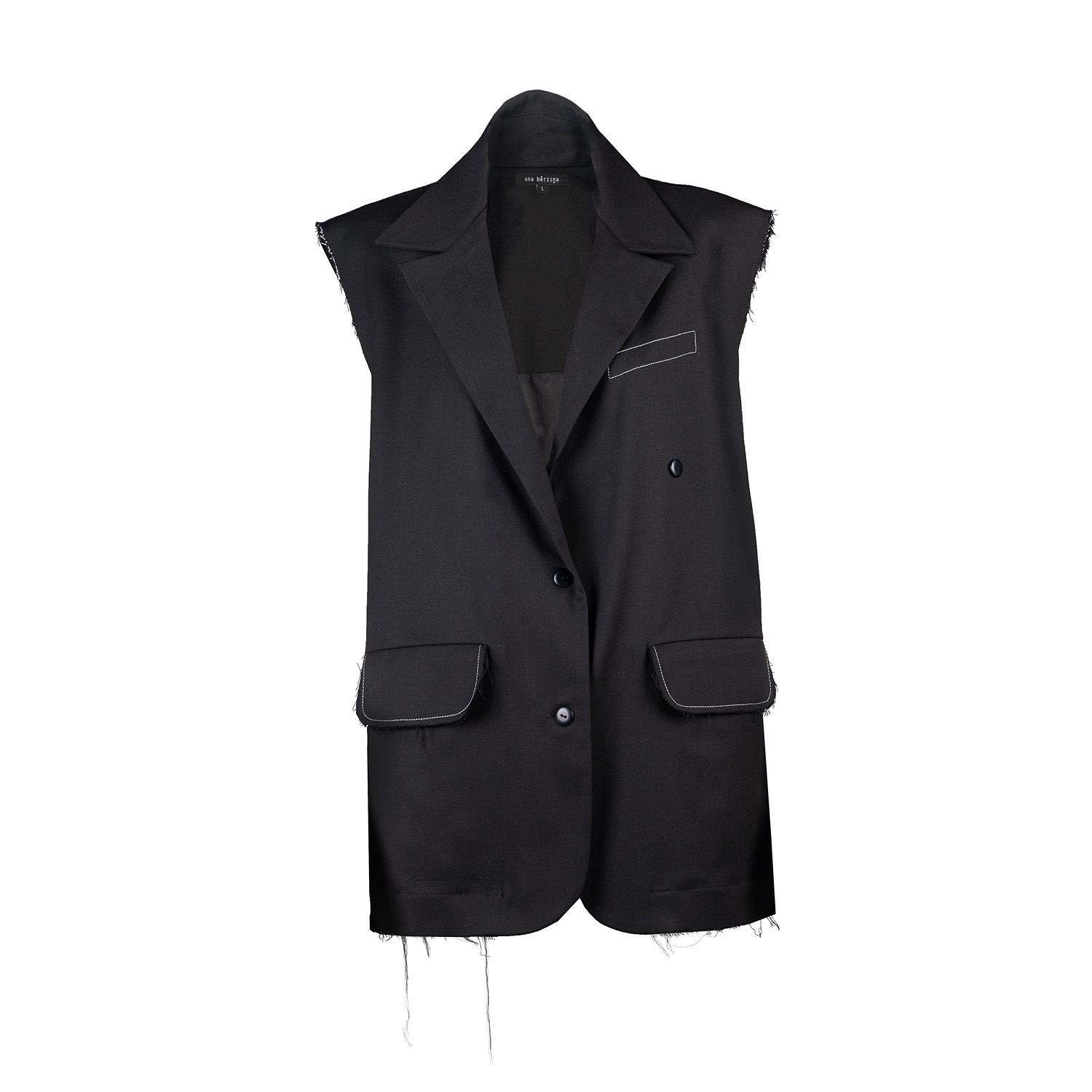 Women&rsquo;s Black Oversized Raw Hemline Vest | Small | Una Berzina