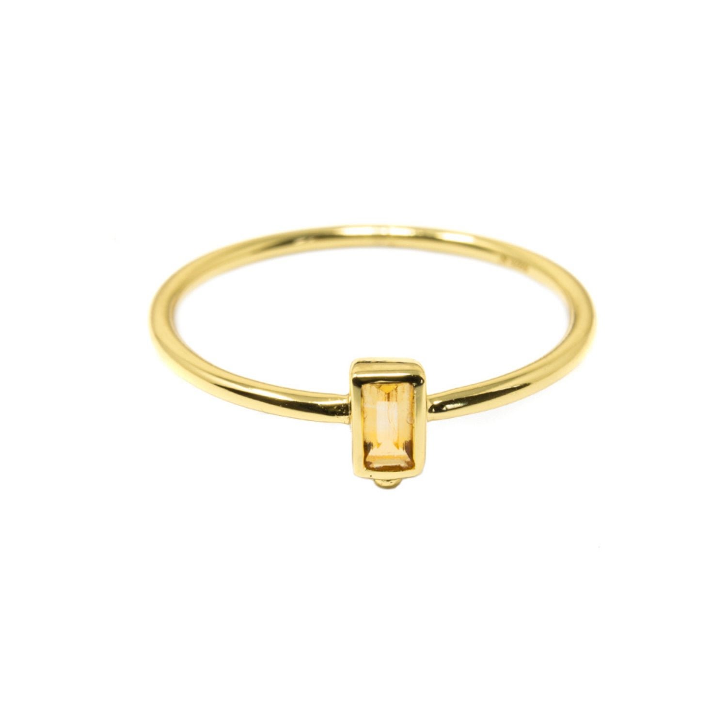 Nasi Silver Women's Yellow Level Baguette Ring- Citrine- Gold In Gold