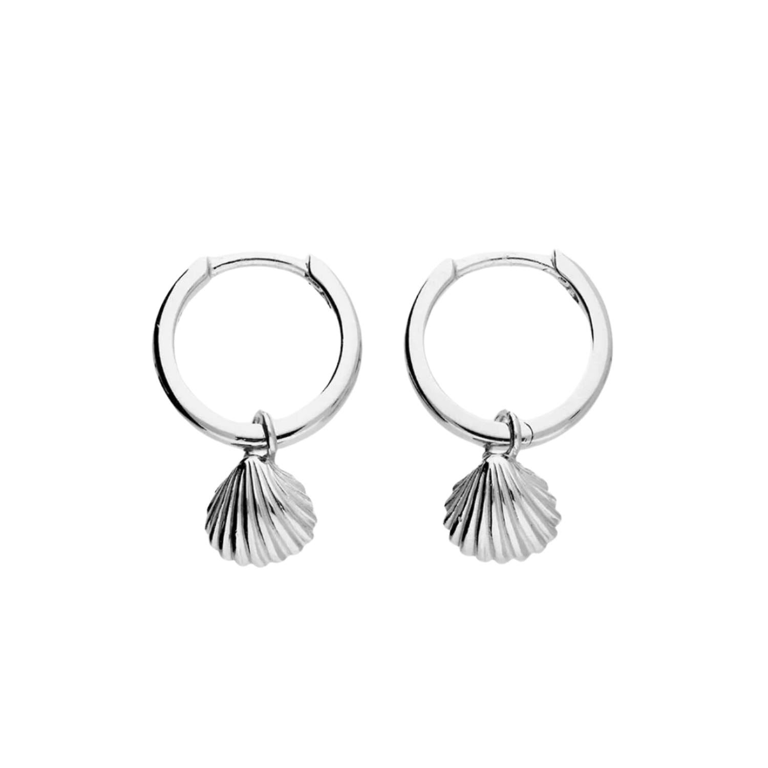 Women’s Shell Huggie Earrings Silver Fiyah Jewellery