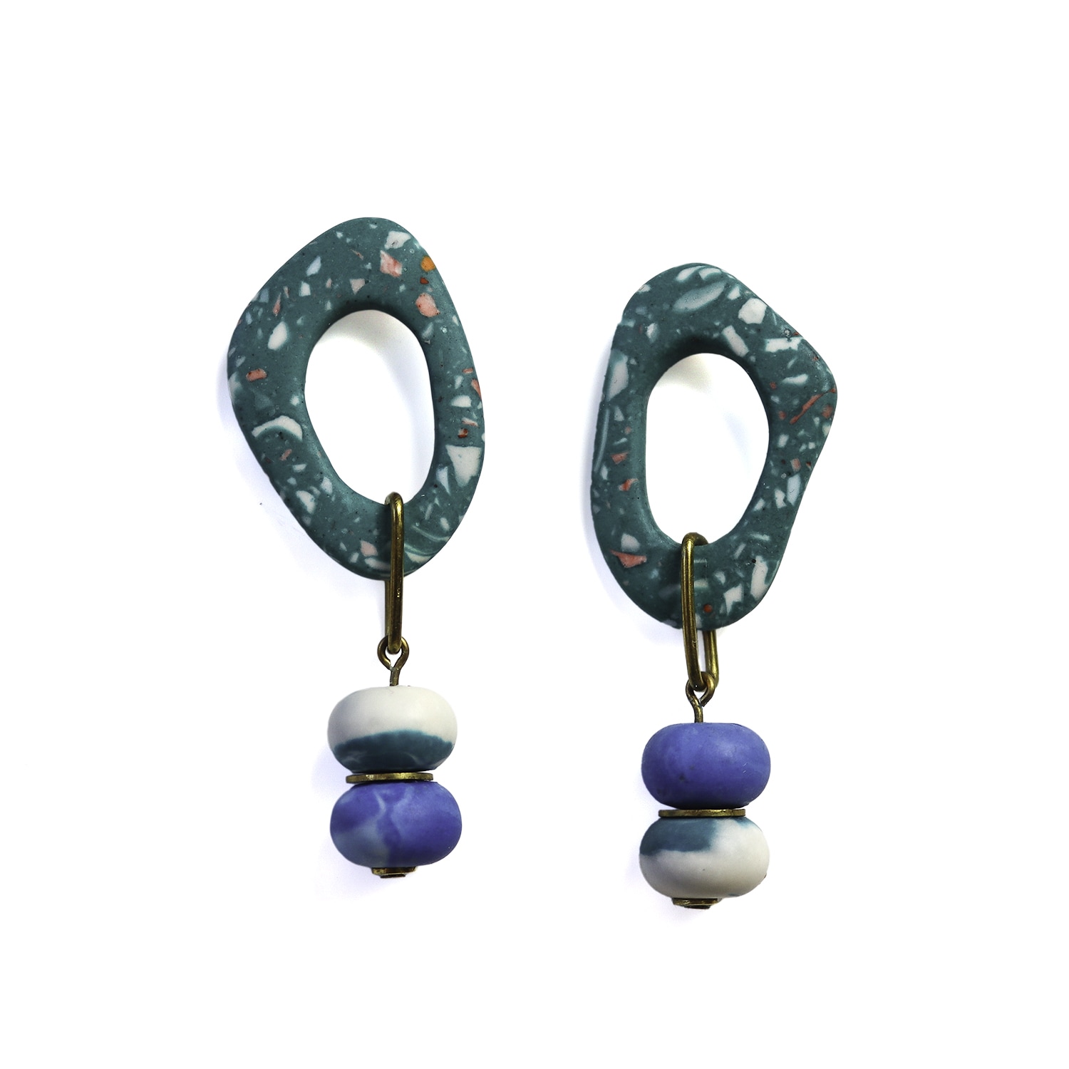 Women’s Green / Blue Jesmonite Mismatch Green And Blue Terrazzo Dangle Earrings Tuesday & Co.