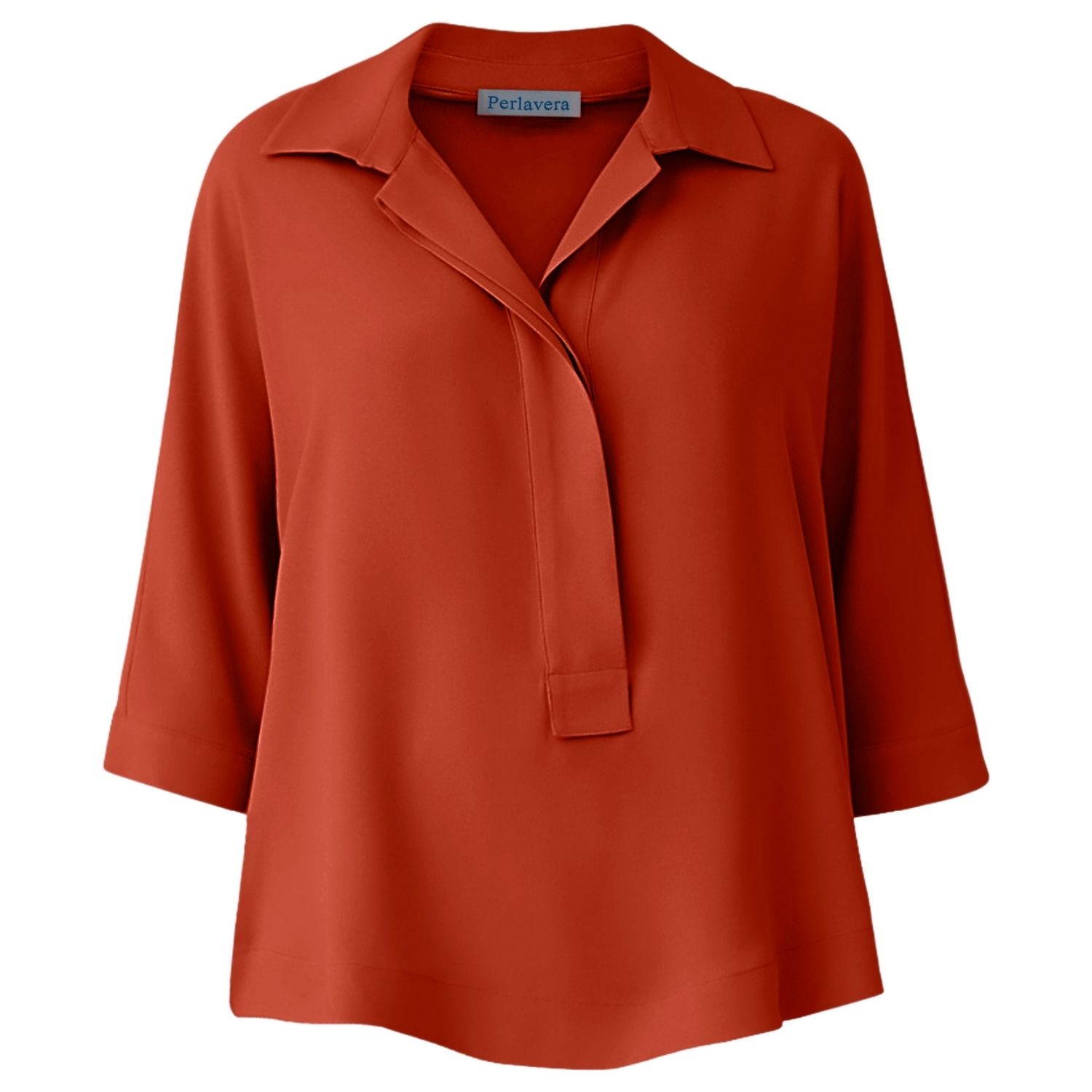 Perlavera Women's Red Pino Brique Hidden Placket Three Quarter Sleeve Shirt In Red