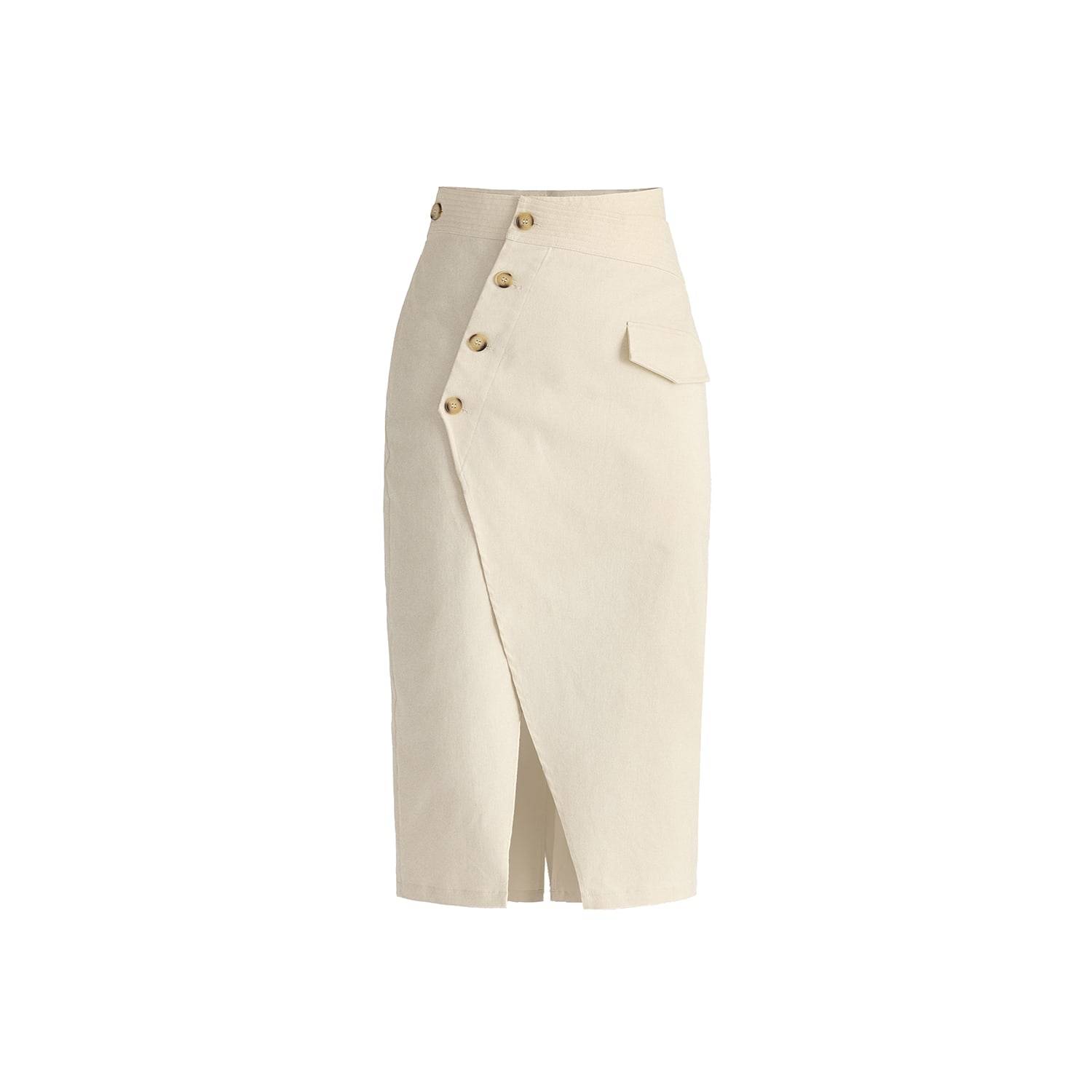 Paisie Women's Neutrals Asymmetric Midi Skirt With Button Details In Cream In White