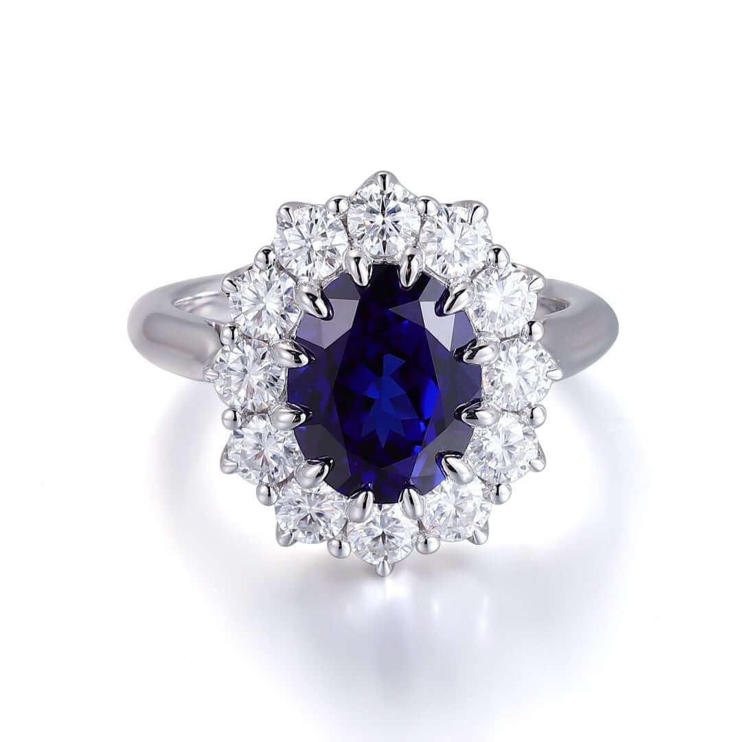 Viviana Halil Women's Gold / Silver / White The Yahara Ring Lab Blue Sapphire With Moissanite Halo In White Gold