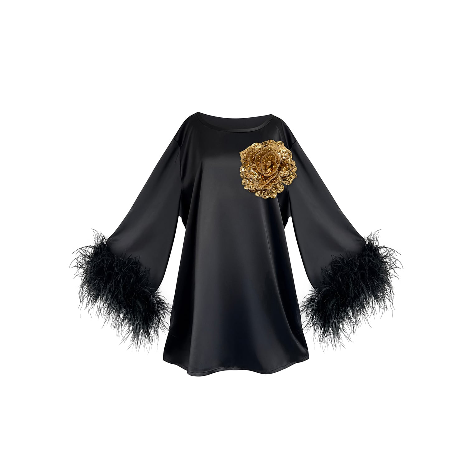 Toma Women's Black / Gold Jess Mini Little Black Party Dress With Gold Sequin Flower In Black