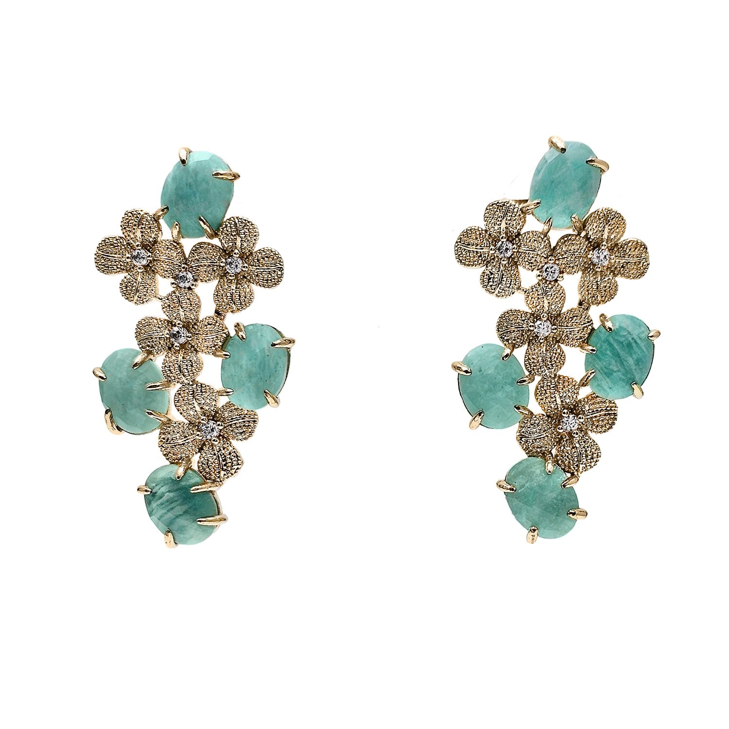 Farra Women's Green Amazonite Flower Setting Statement Earrings