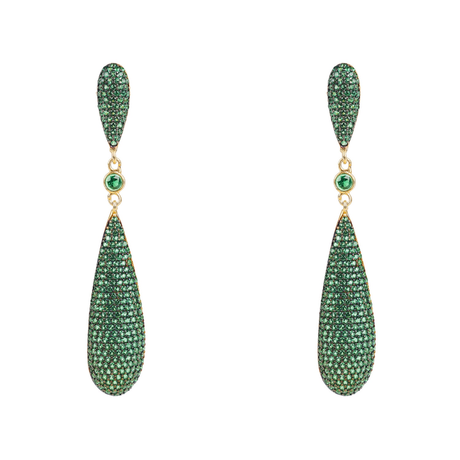 Latelita Women's Green / Gold Coco's Long Drop Earrings Emerald Green Cz In Multi