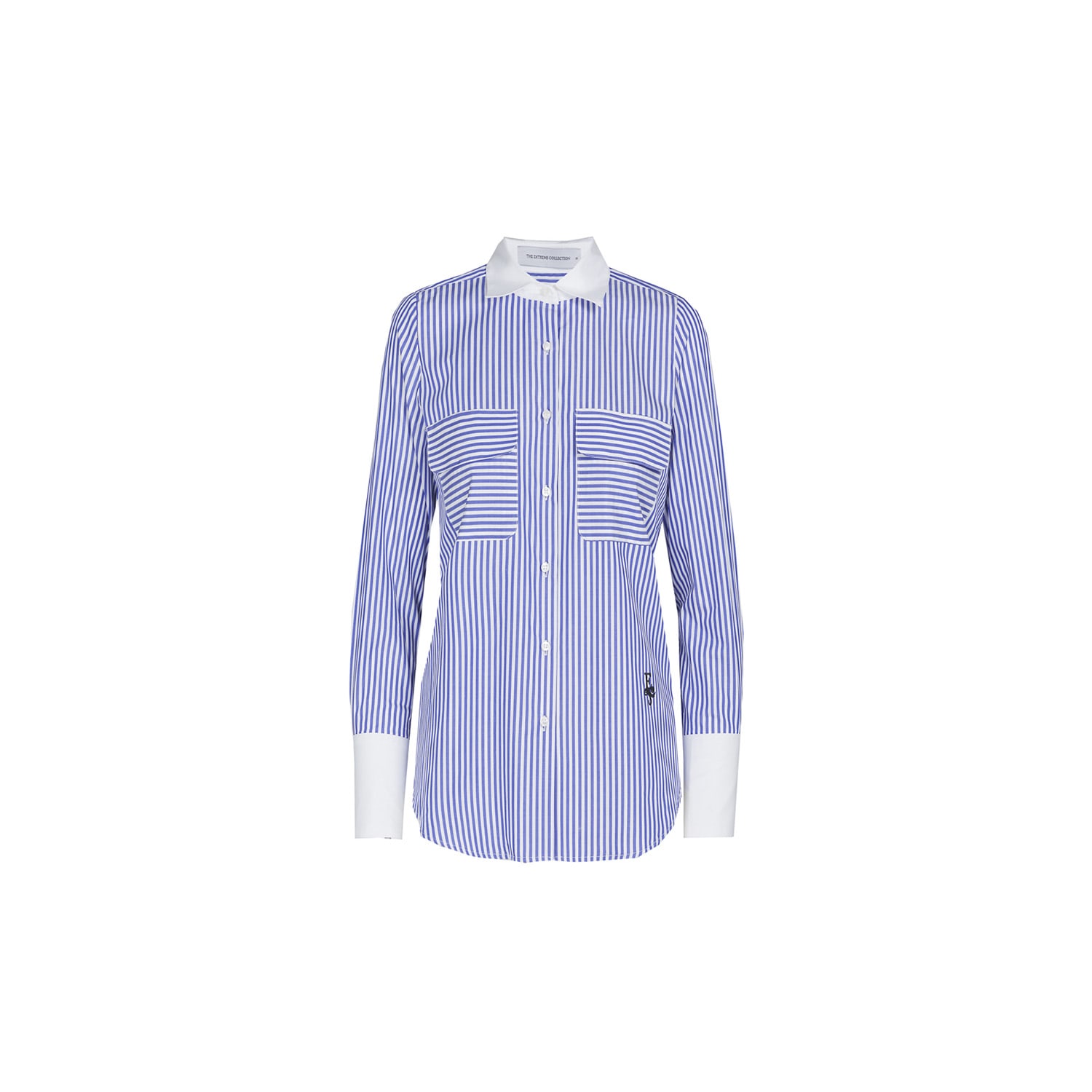 The Extreme Collection Women's Classic Blue Striped Shirt With Contrasting White Collar And Cuffs Briana In Blue