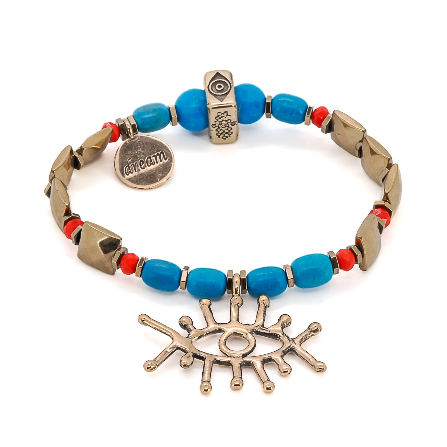 Women’s Gold / Blue Evil Eye Dream Turquoise Beaded Bracelet - Turquoise Ebru Jewelry