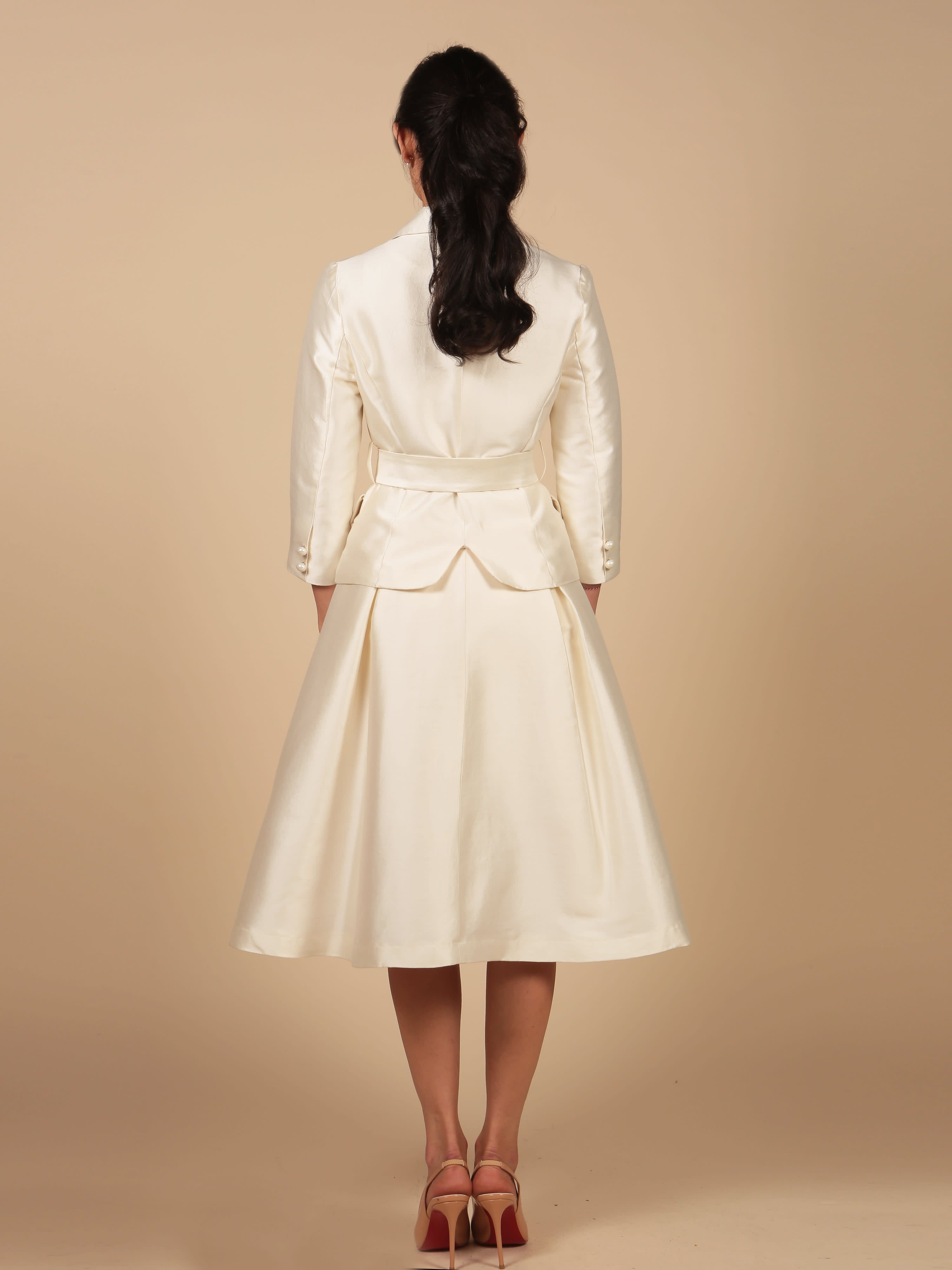 Audrey' 100% Wool & Silk Dress Coat In Bianco | Santinni | Wolf